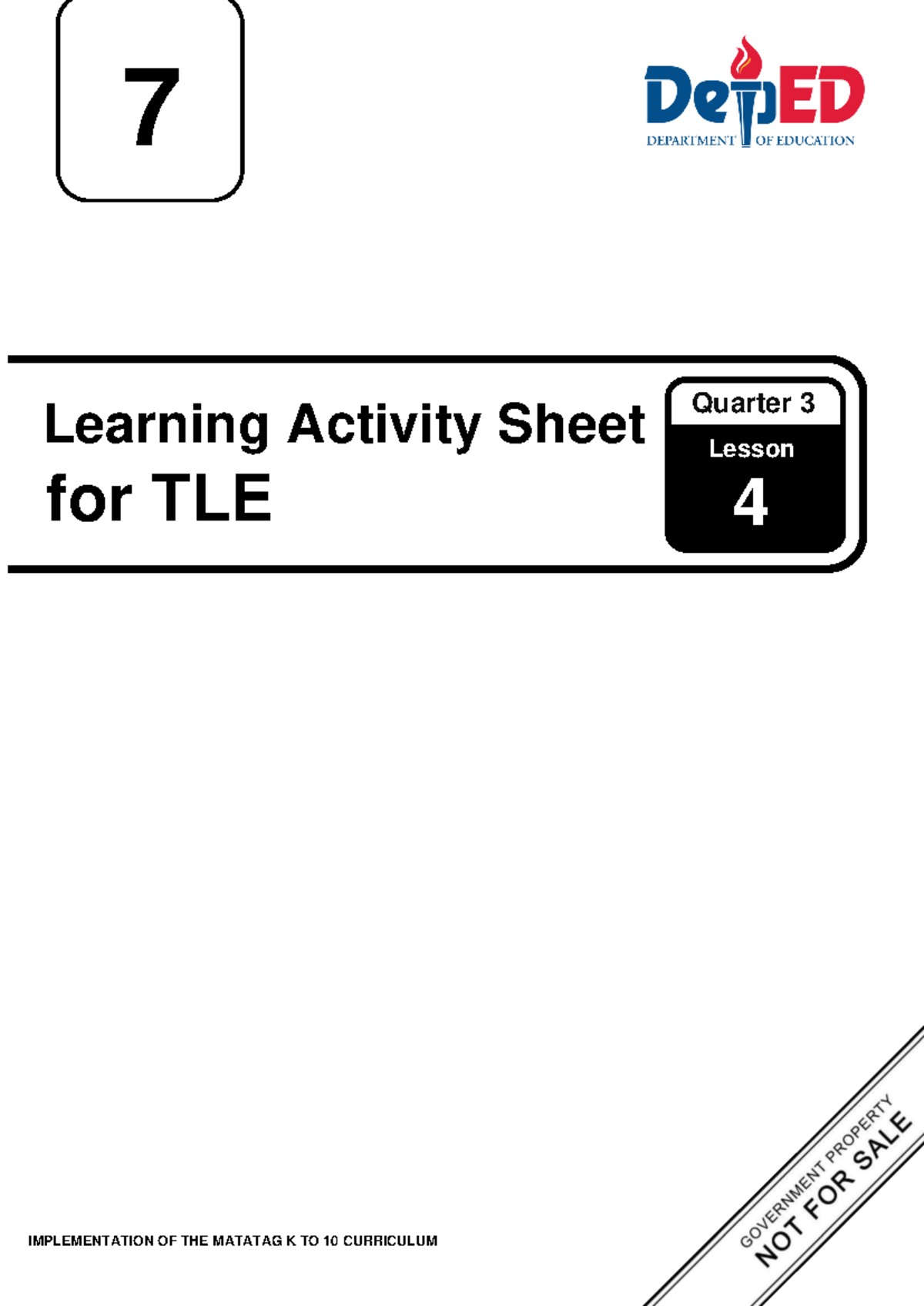 Q3 WS TLE 7: Lesson 4 Activity Sheet for MATATAG Curriculum - Studocu