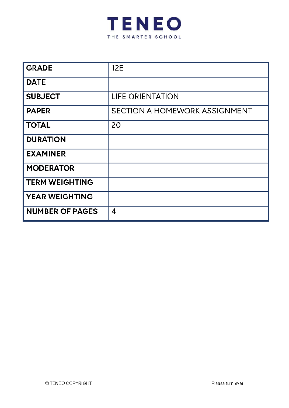GR12E Life Orientation Section A Homework Assignment Memo 2026 - Studocu