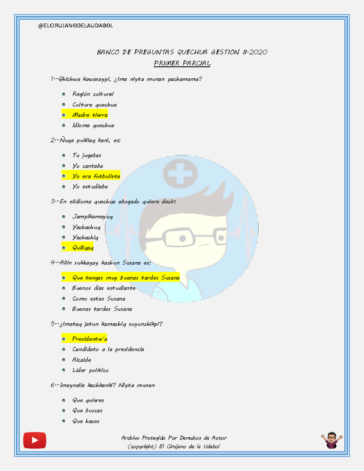 Banco de Preguntas Quechua II - Primer Parcial Exam - Document Preview