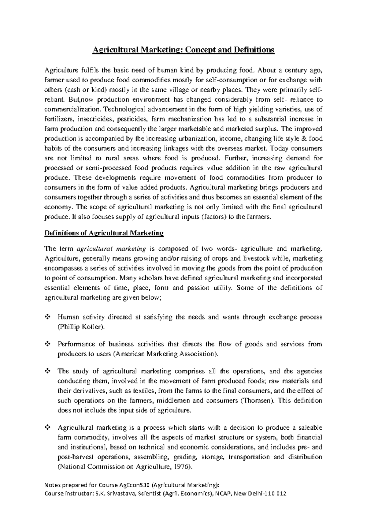 Agri-marketing - Agricultural Marketing - Notes prepared for Course ...