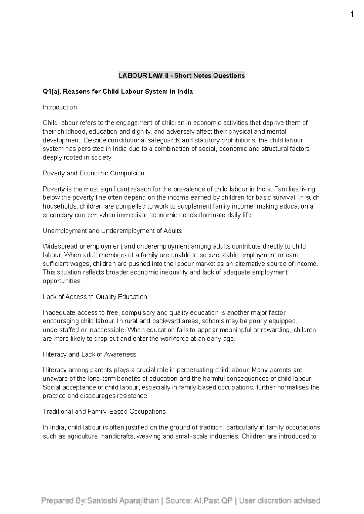 Labour Law II: Key Concepts and Short Notes on Child Labour, Maternity ...