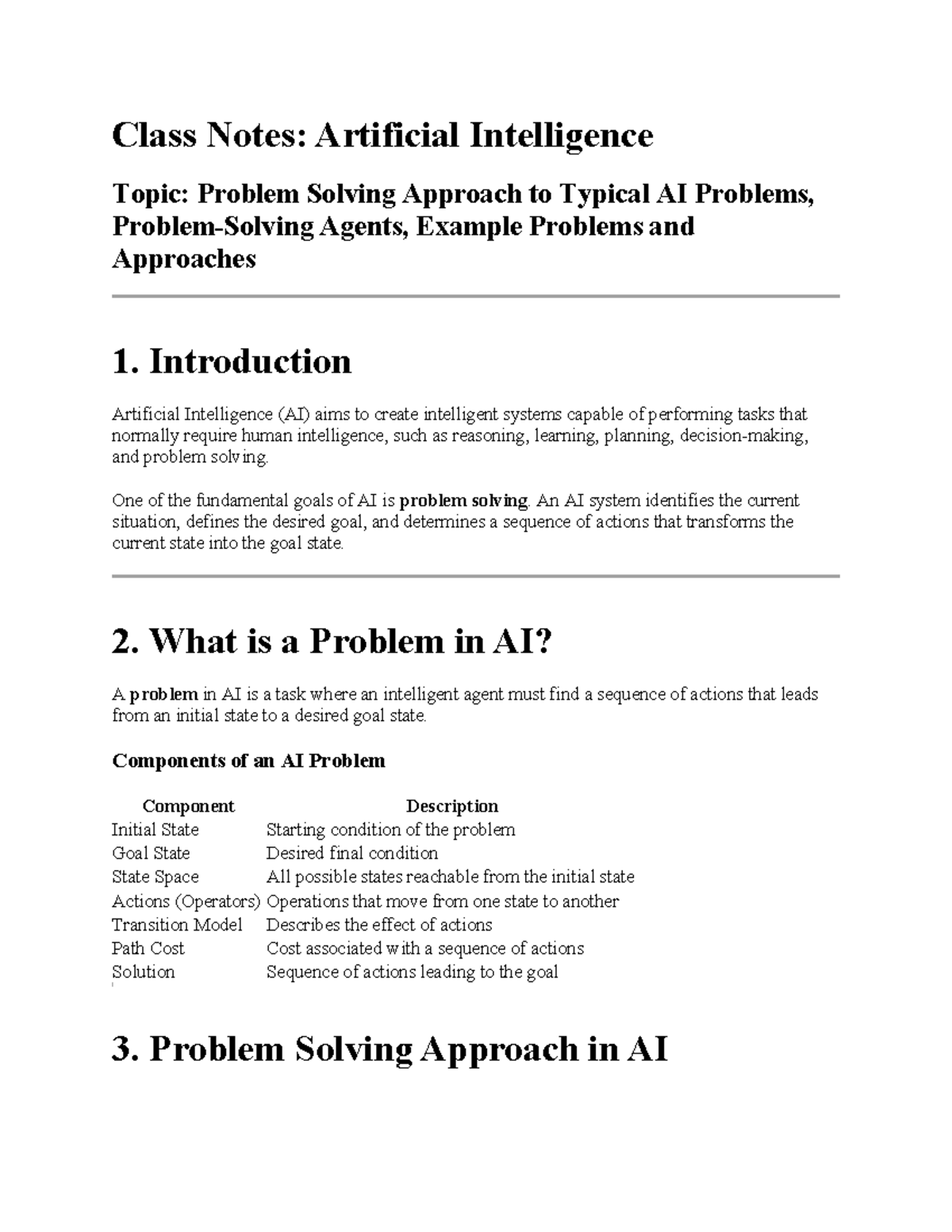 AI - Unit Wise Notes: Problem Solving Approaches in AI - Studocu