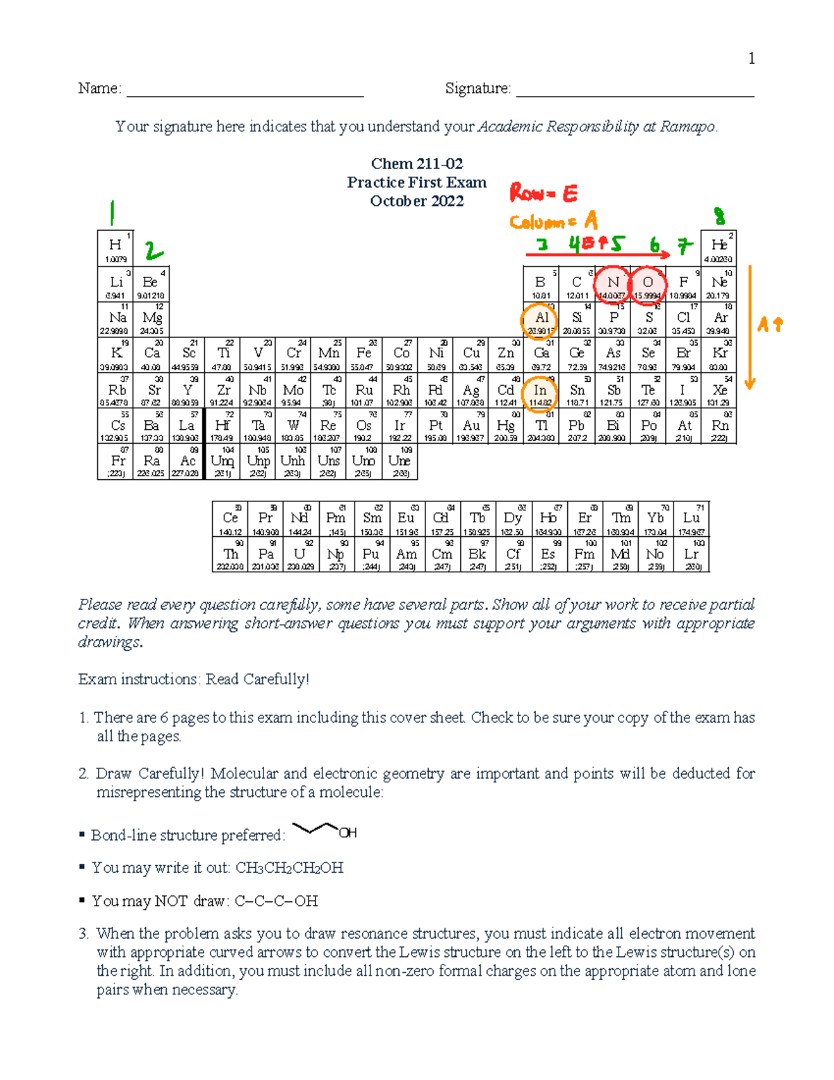 Chem 211 Practice Exam 1 Fall 2022 - Answer Key and Solutions - Studocu