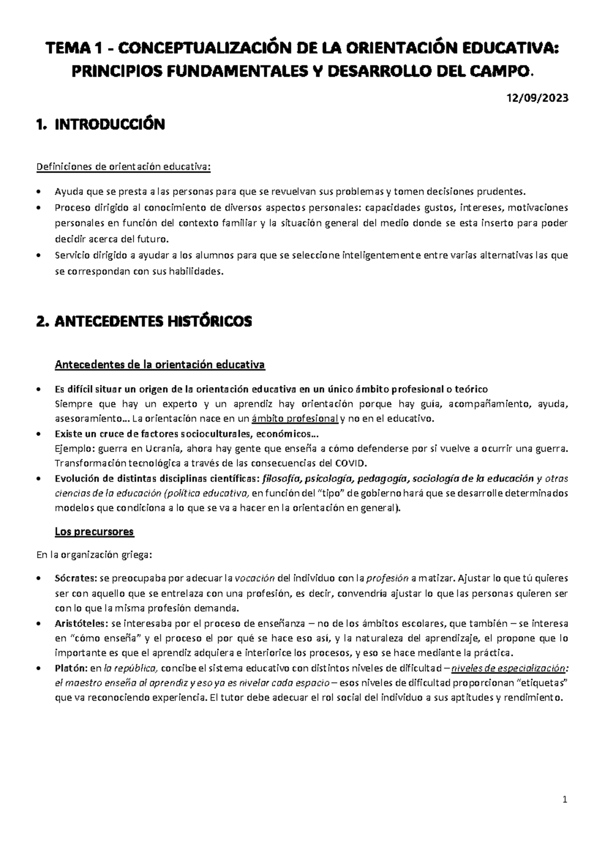 TEMA 1: CONCEPTUALIZACIÓN DE LA ORIENTACIÓN EDUCATIVA Y SU DESARROLLO ...