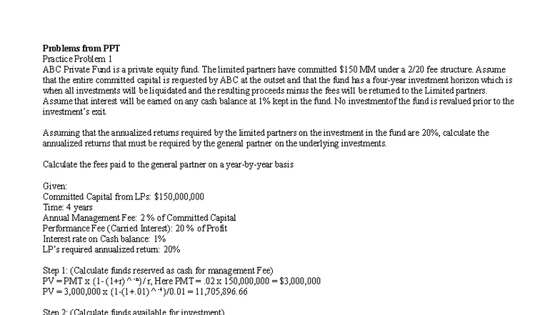 Slide Chapter 1 Notes - ABC Private Fund Practice Problems - Studocu