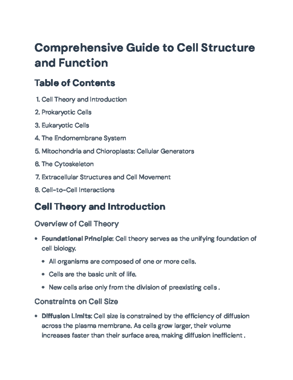 Comprehensive Cell Structure and Function Guide (BIO101 ...