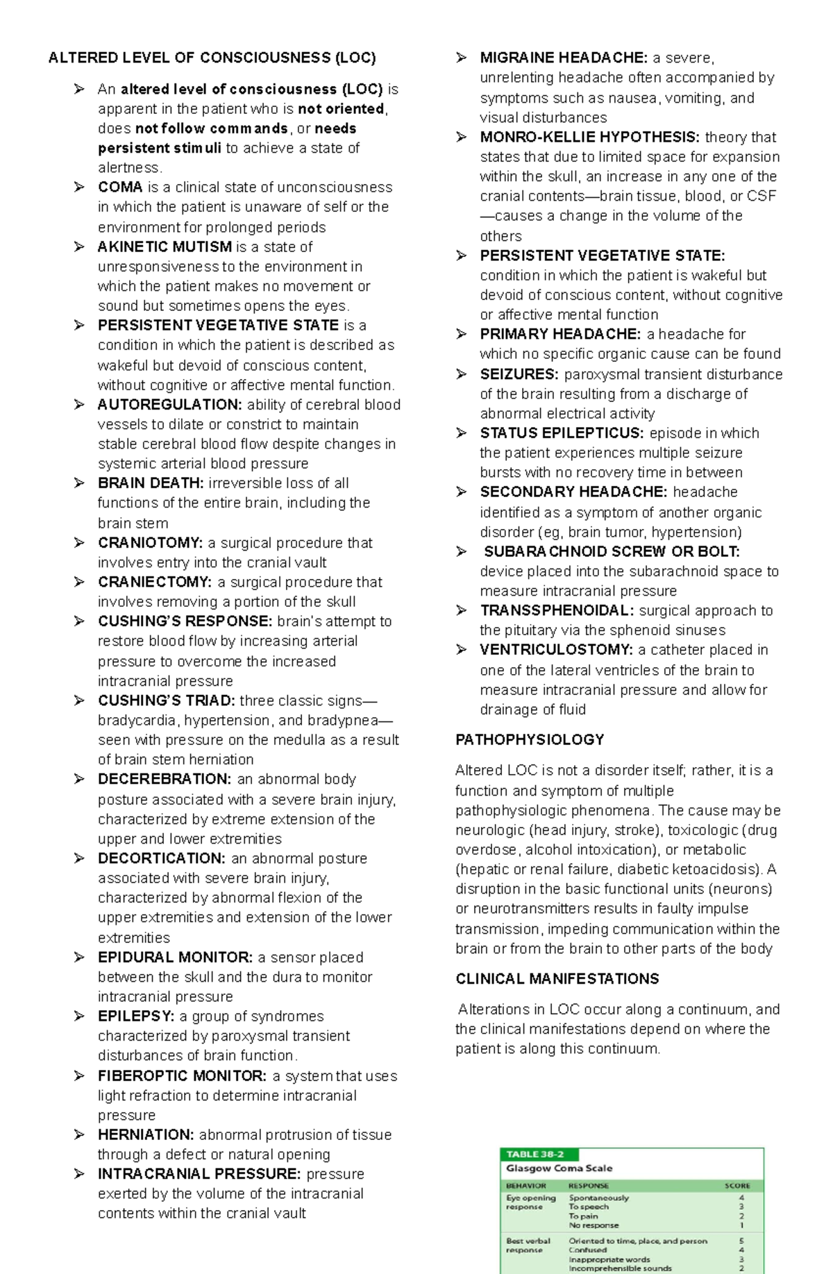 LOC, ICP, and Seizure Management: Key Concepts and Nursing Care - Studocu