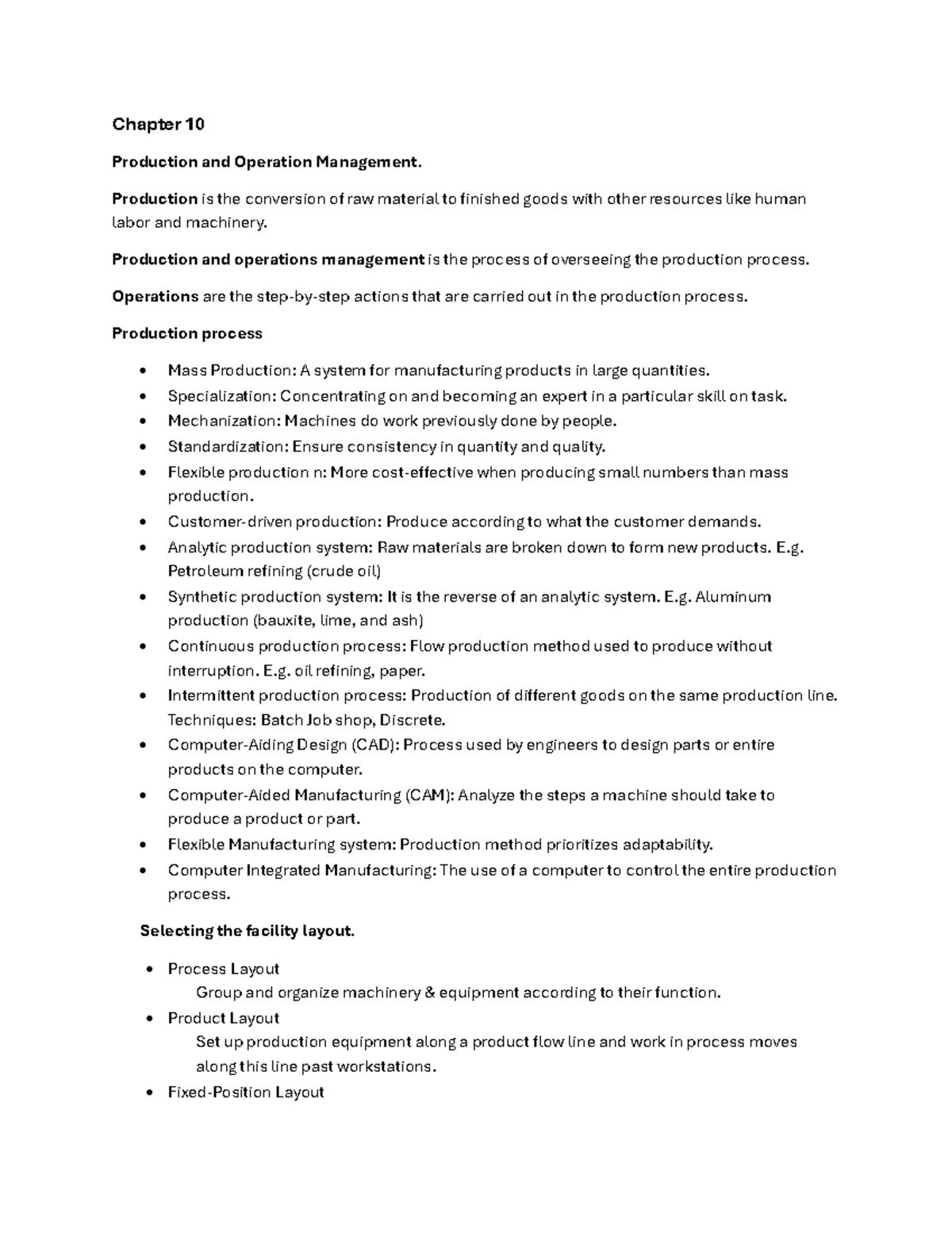 Chapter 10 - Summary of Production & Operations Mgmt in Business II ...