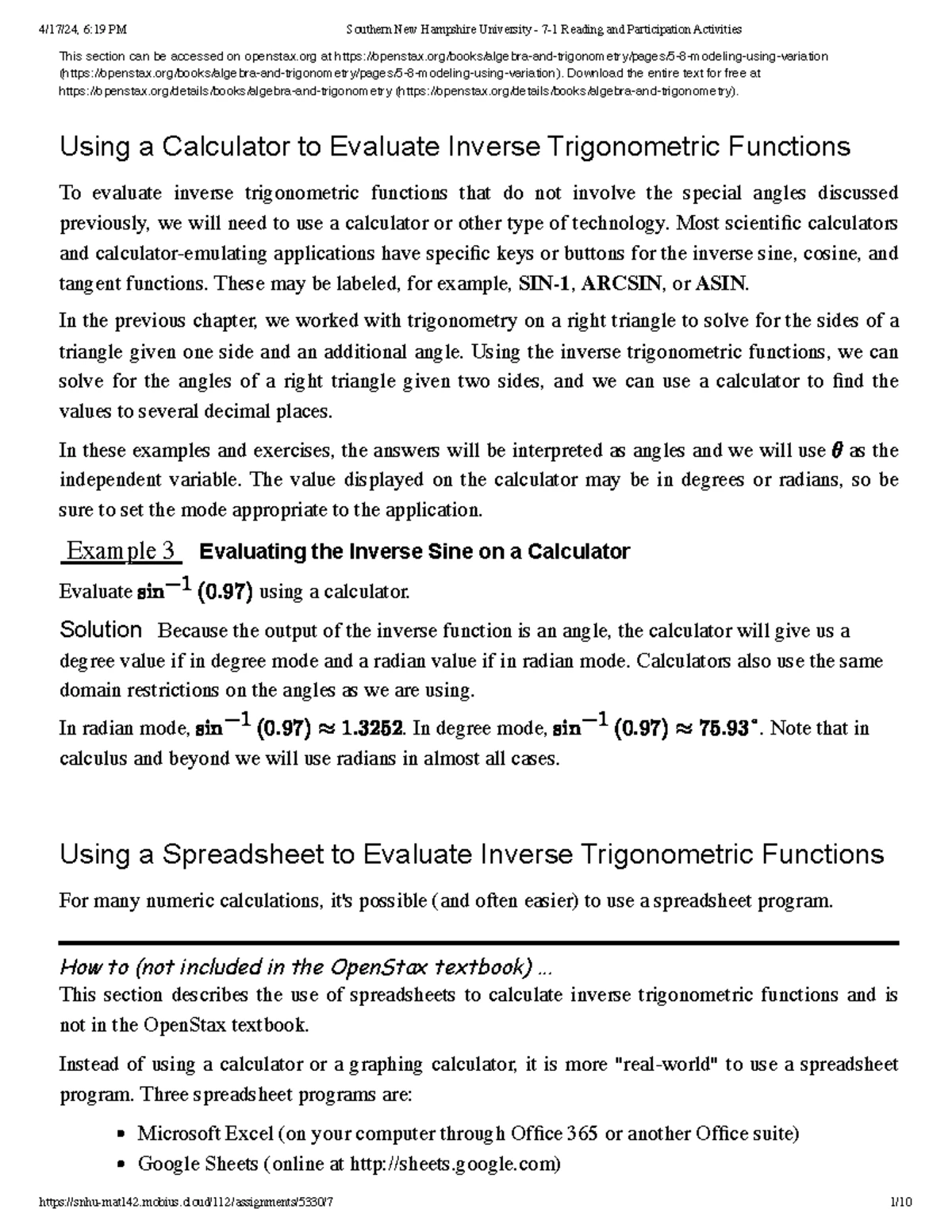 Finding Exact Values of Inverse Sine, Cosine, & Tangent Functions - Studocu