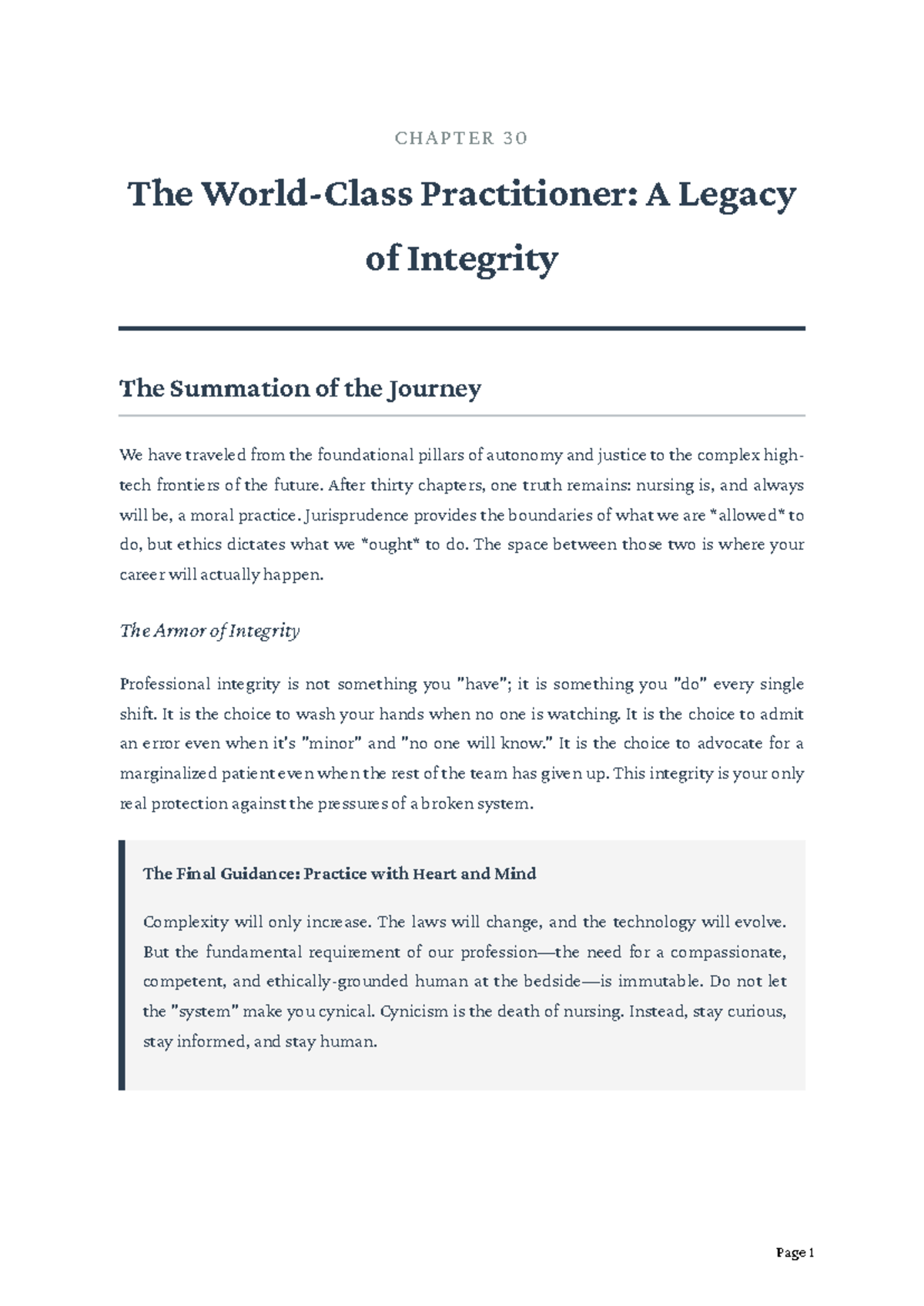 CHAPTER 30: The Practitioner’s Legacy of Integrity in Nursing - Studocu