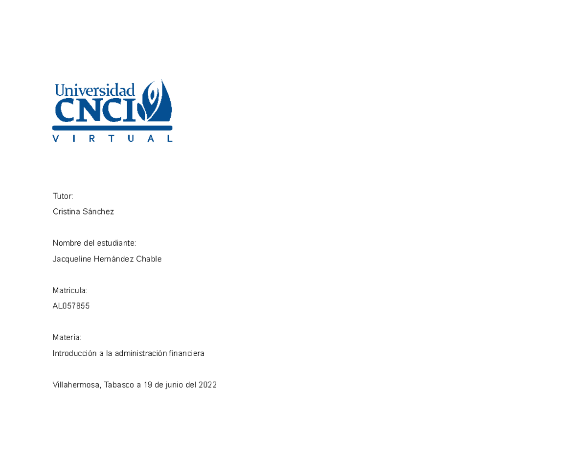 Administracionfinanciera Act 1 - Tutor: Cristina Sánchez Nombre del ...