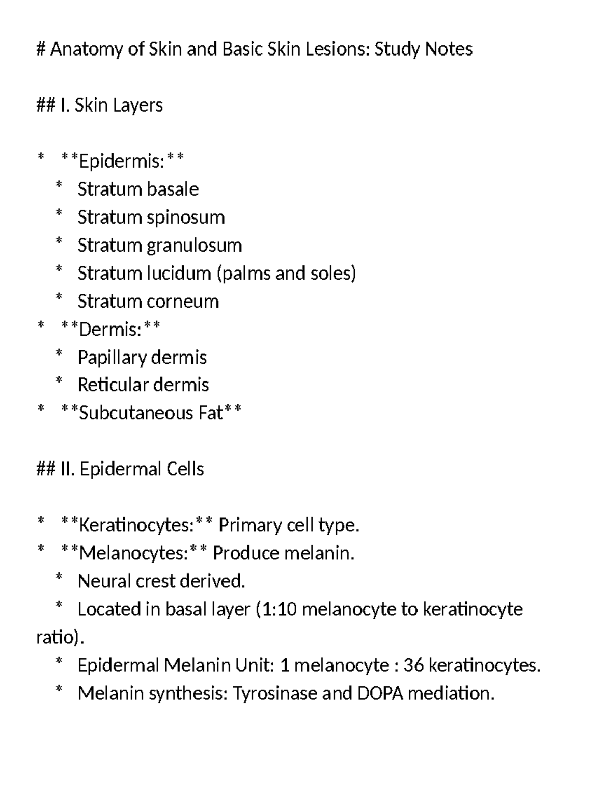Anatomy of Skin and Basic Skin Lesions: Study Notes for Exam - Studocu