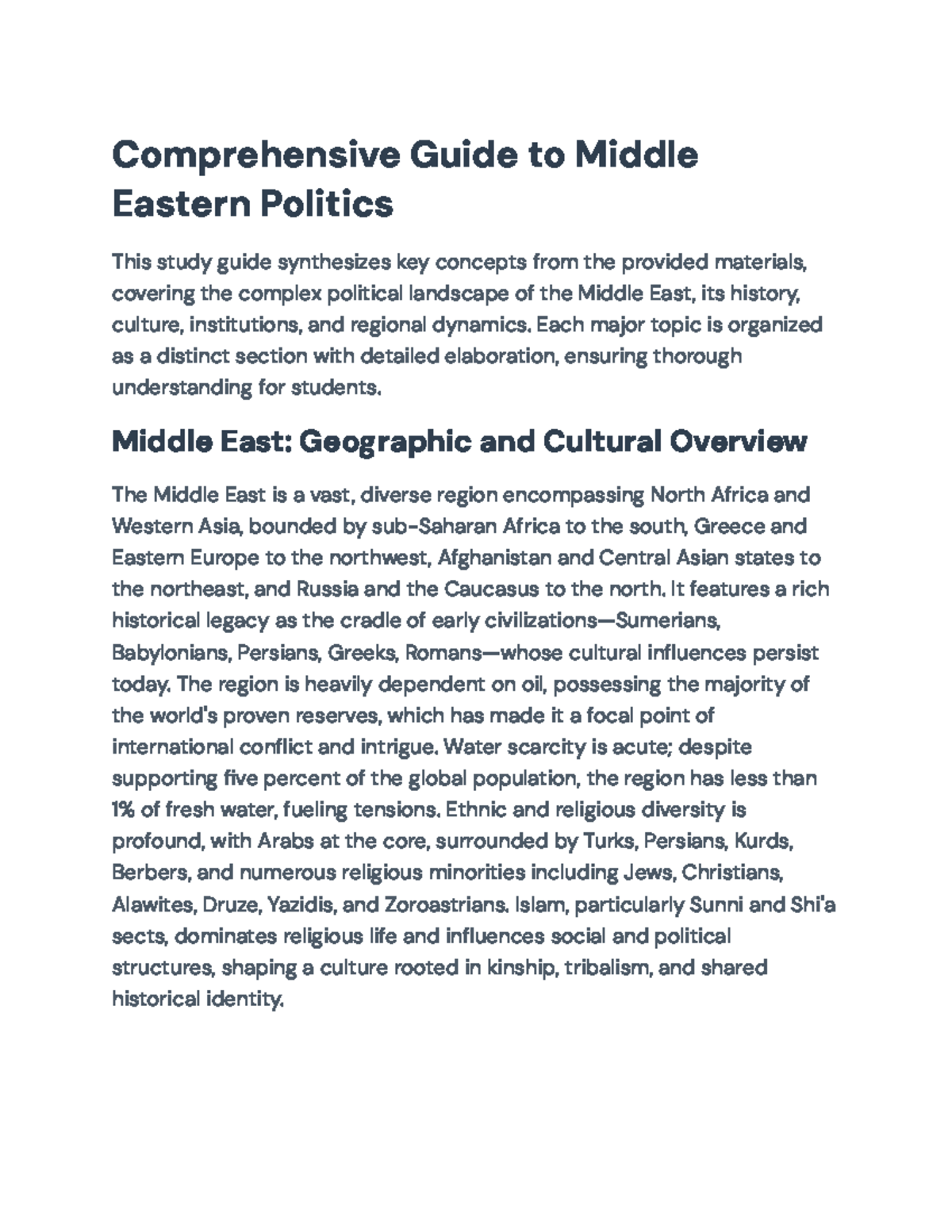 Comprehensive Study Guide: Middle Eastern Politics and Dynamics - Studocu