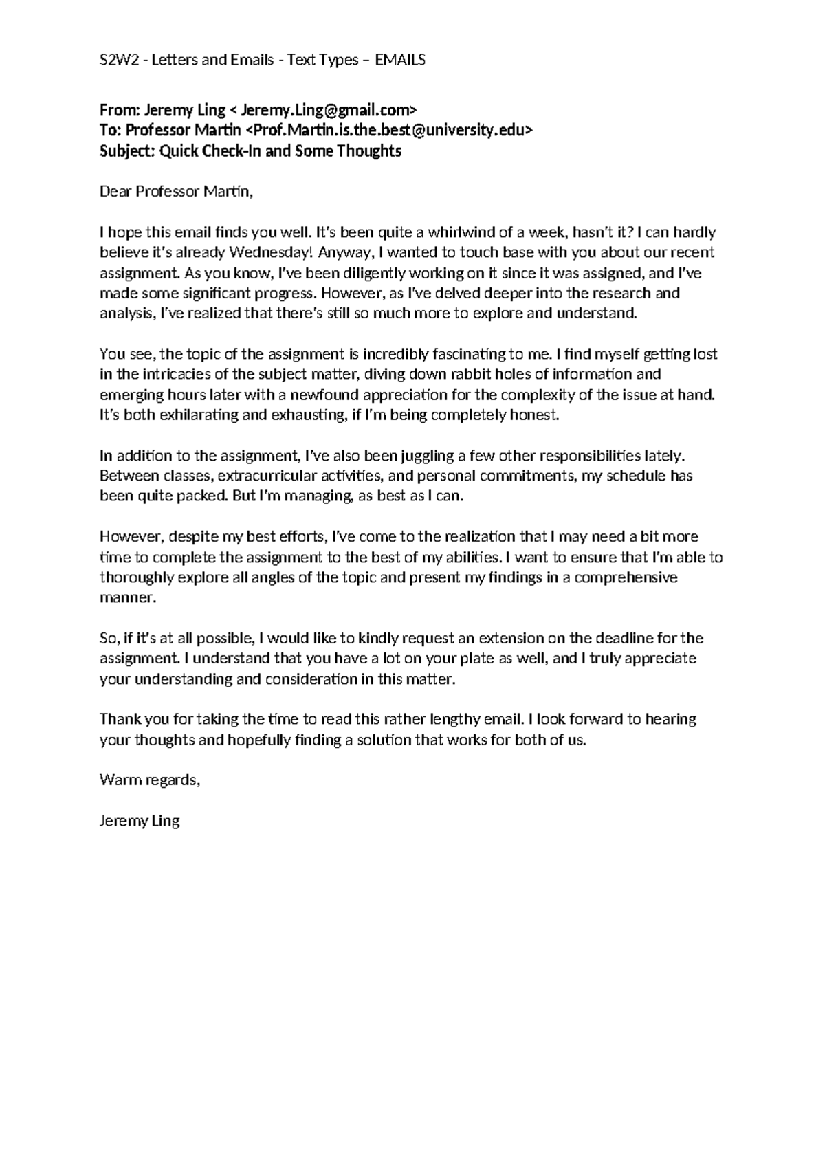 S2W2 - Letters and Emails - Email Structure Analysis - Studocu