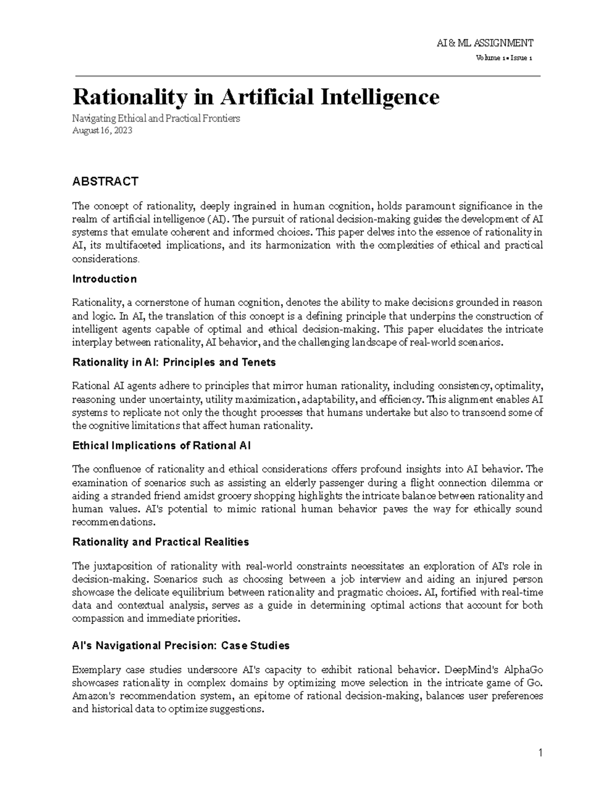 Rationality in Artificial Intelligence - AI & ML ASSIGNMENT Volume 1 ...