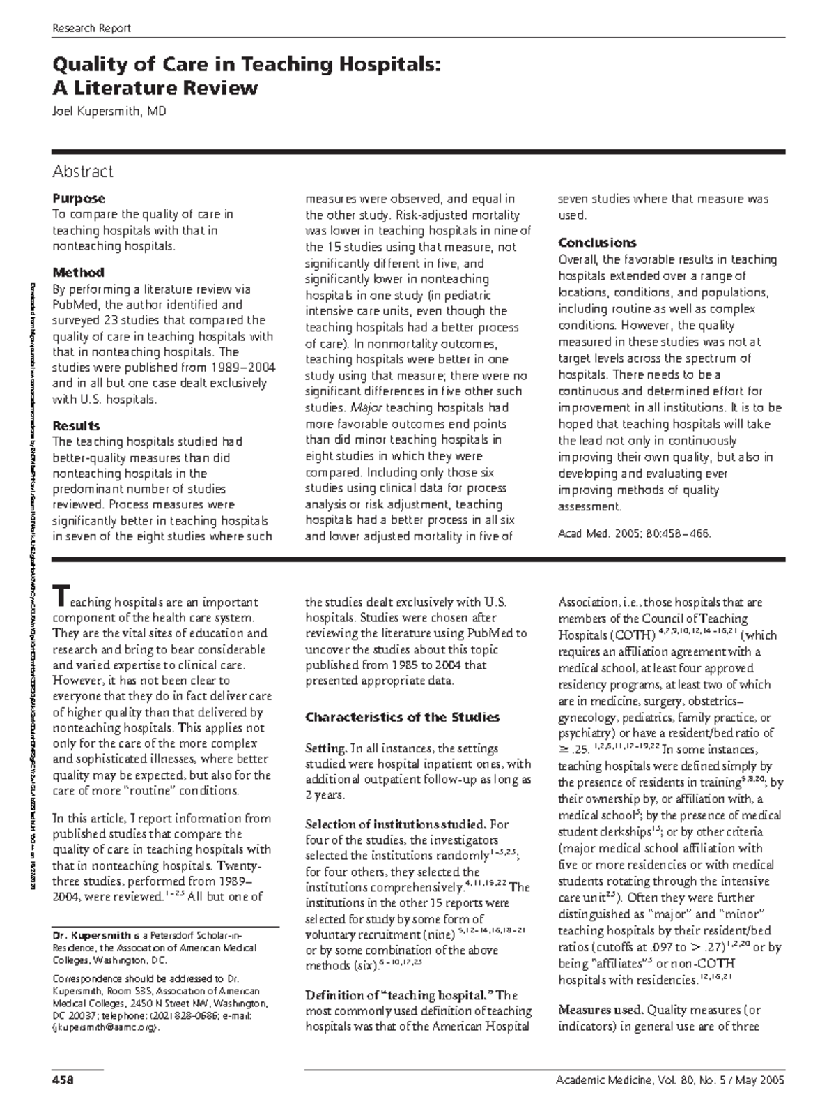 Quality of Care in Teaching Hospitals A - Downloaded from journals.lww ...