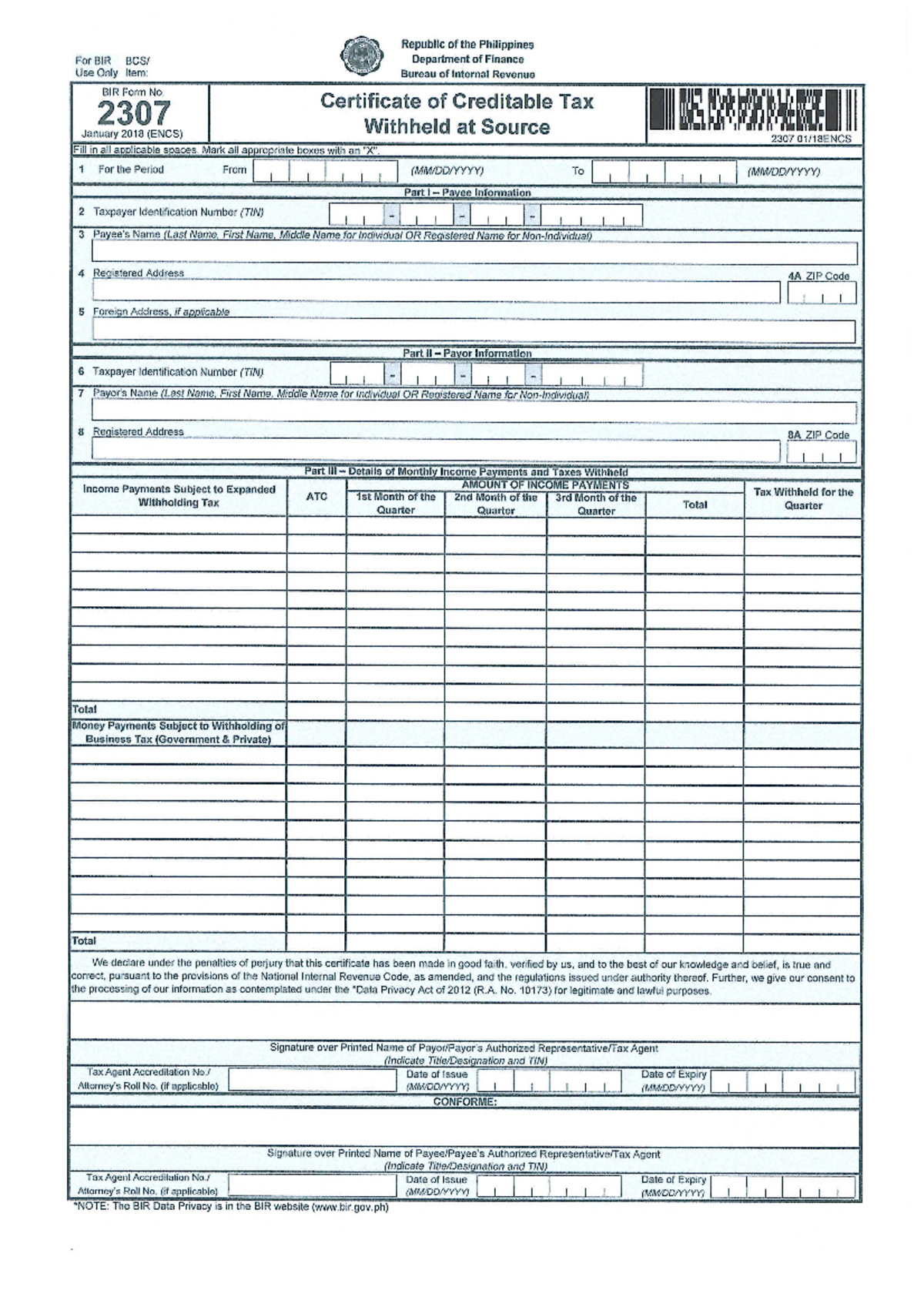Form 2307 - Certificate of Creditable Tax Withheld (ITR) - Studocu