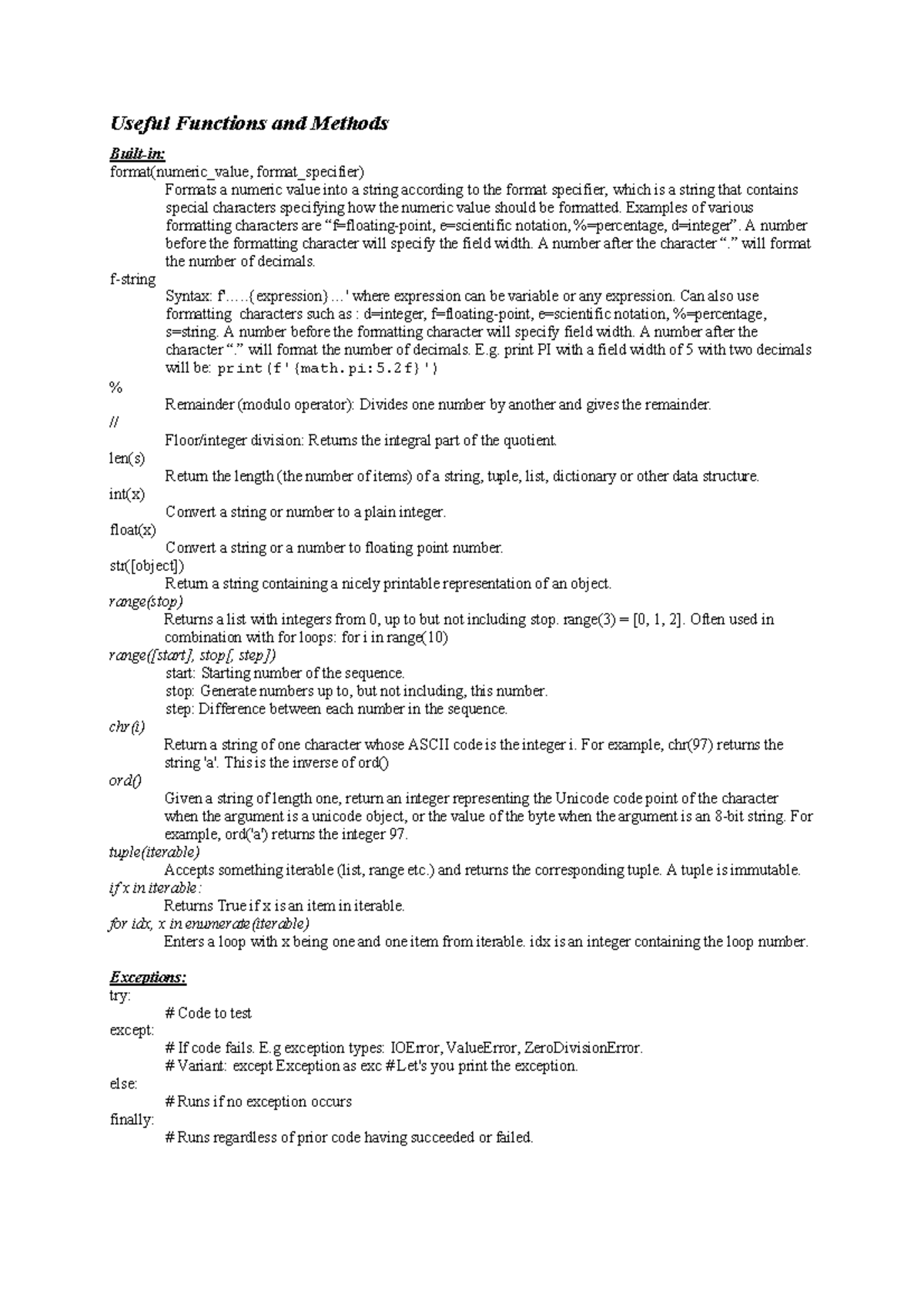 Essential Functions and Methods in Python-TDT4109 - Studocu
