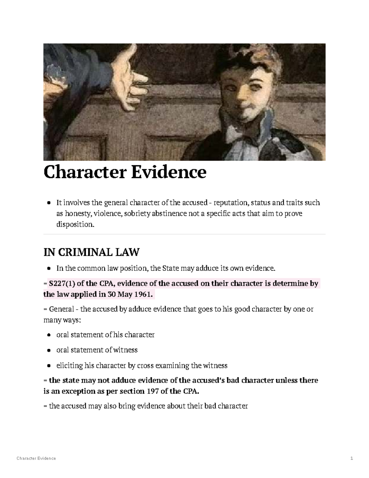 Character Evidence in Criminal Law: Common vs Statutory Law Analysis ...