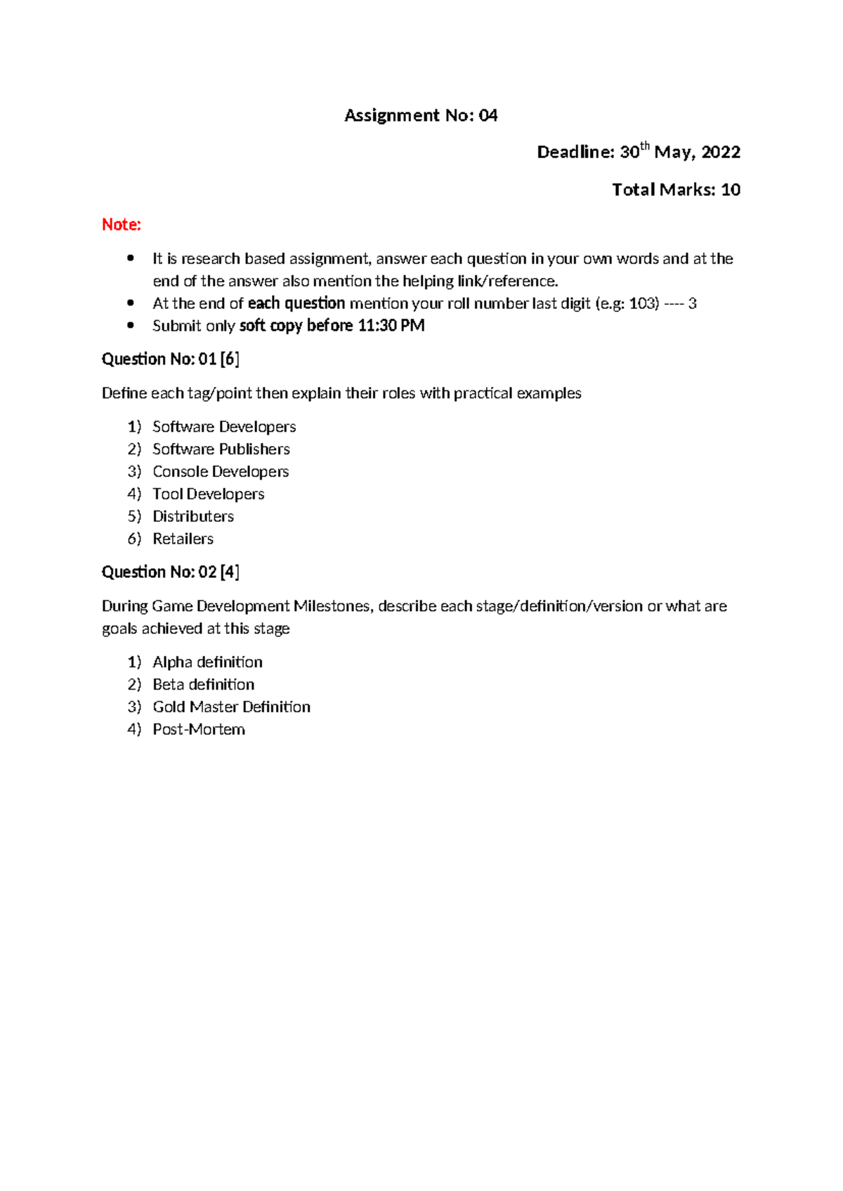 Research Assignment 04: Roles in Game Development & Milestone Stages ...