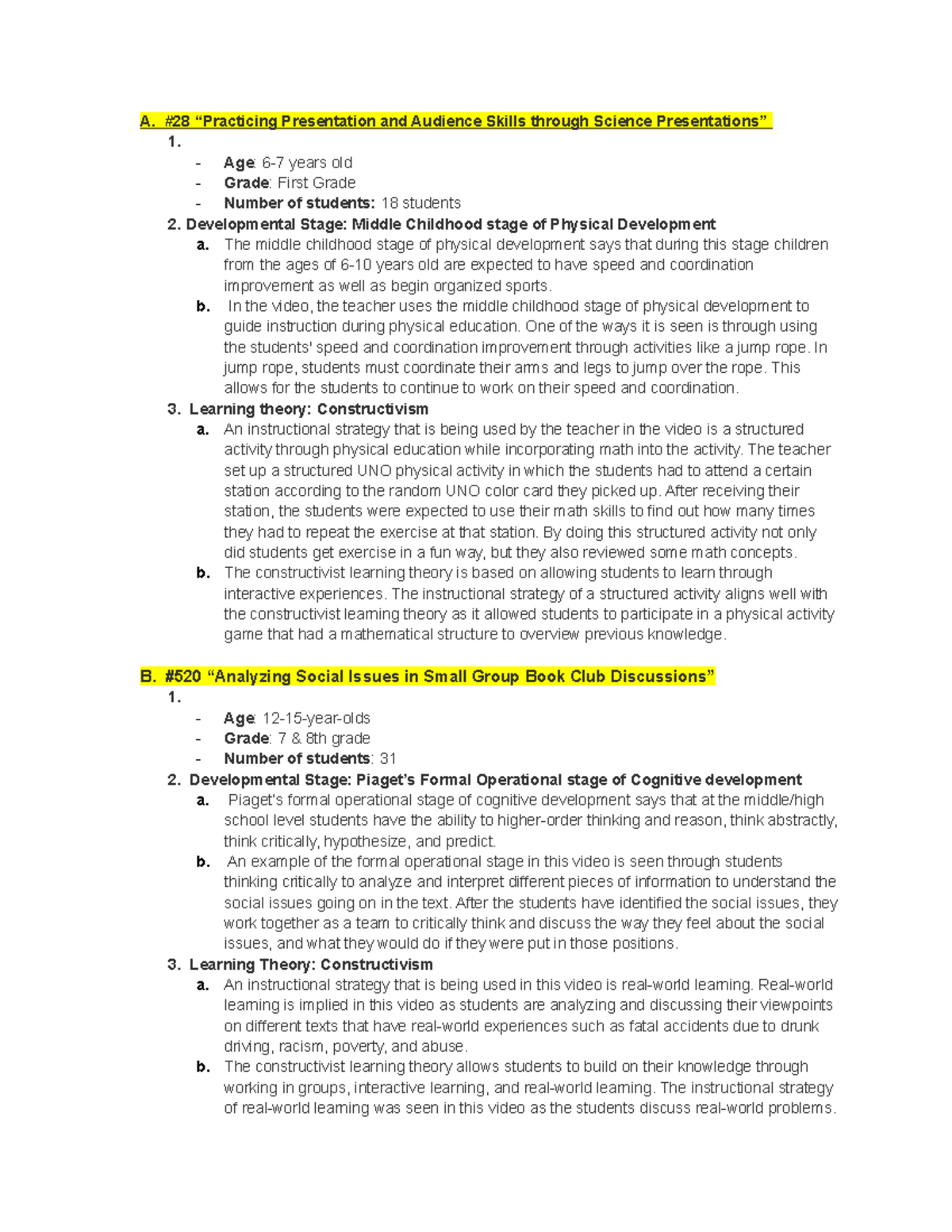 D094 Task 1 - Analyzing Developmental Stages and Learning Theories ...