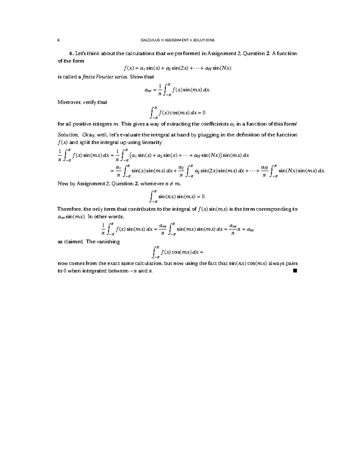 Calculus II (MATH 201) Assignment 4 Solutions and Analysis - Studocu