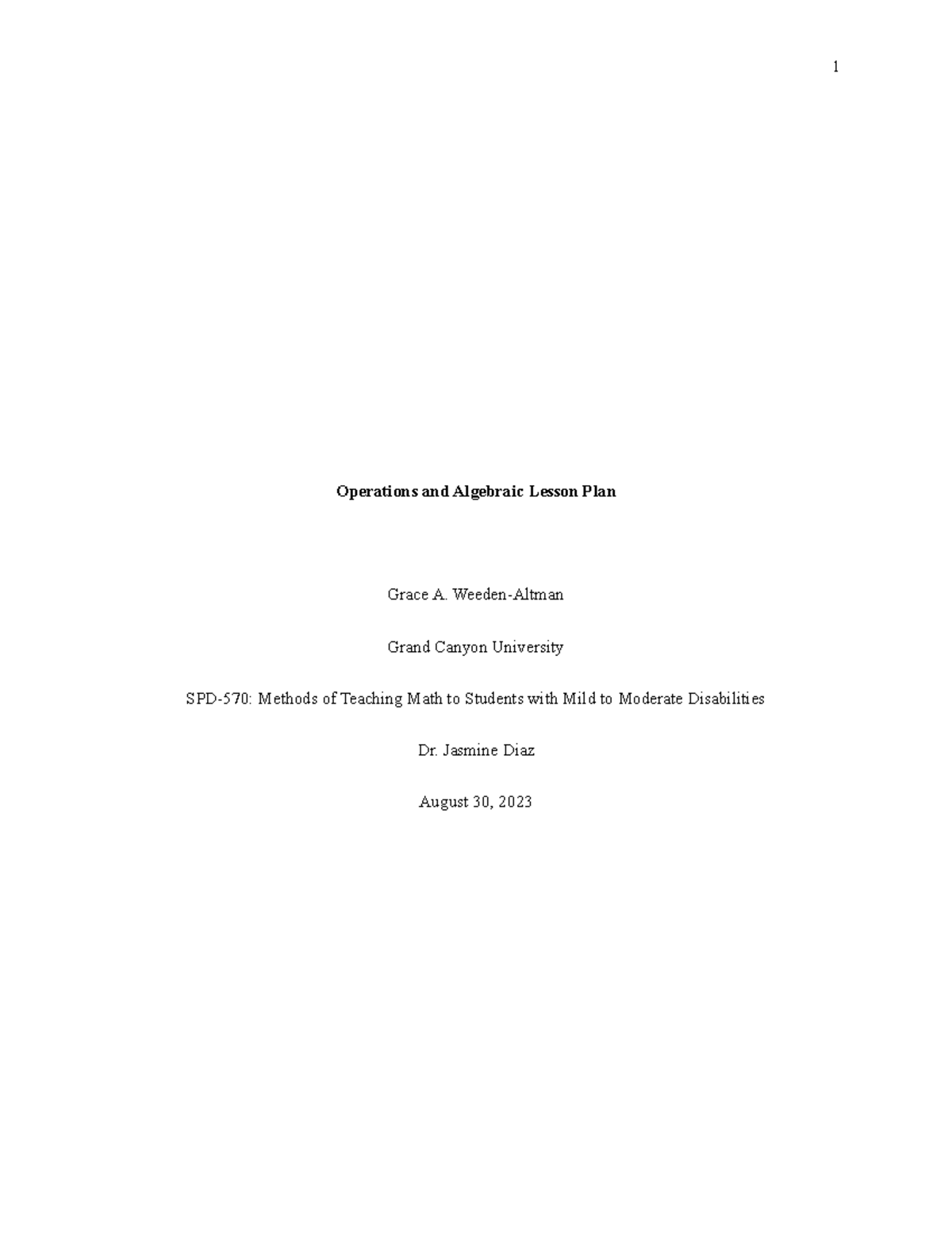 SPD-570 Final Lesson Plan: Operations & Algebraic Thinking - Studocu