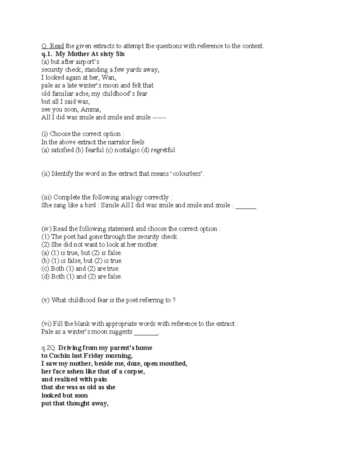 Extract-Based Questions for Class 12 English Literature - Studocu