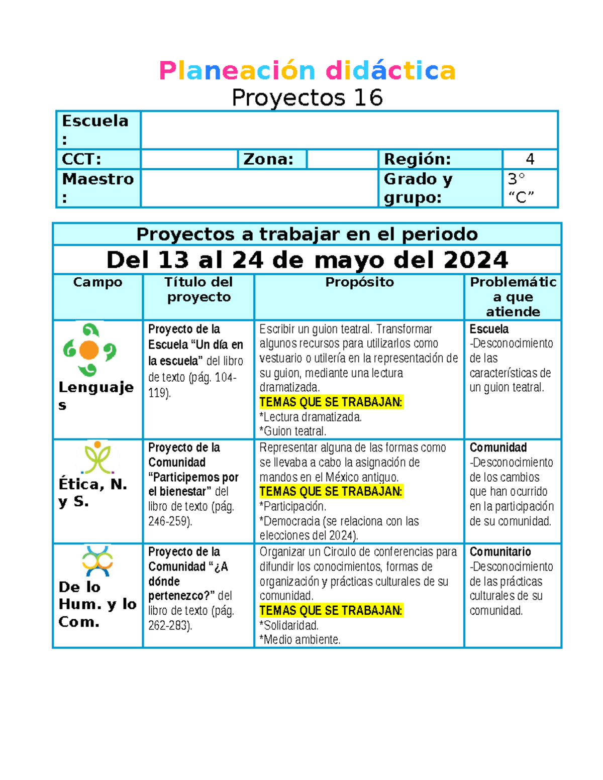 Planeación 3° P1P16 - Proyectos Didácticos para el Trimestre de mayo ...