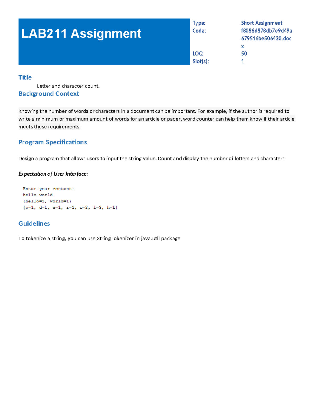 J1 - eeee - LAB211 Assignment Type: Short Assignment Code ...