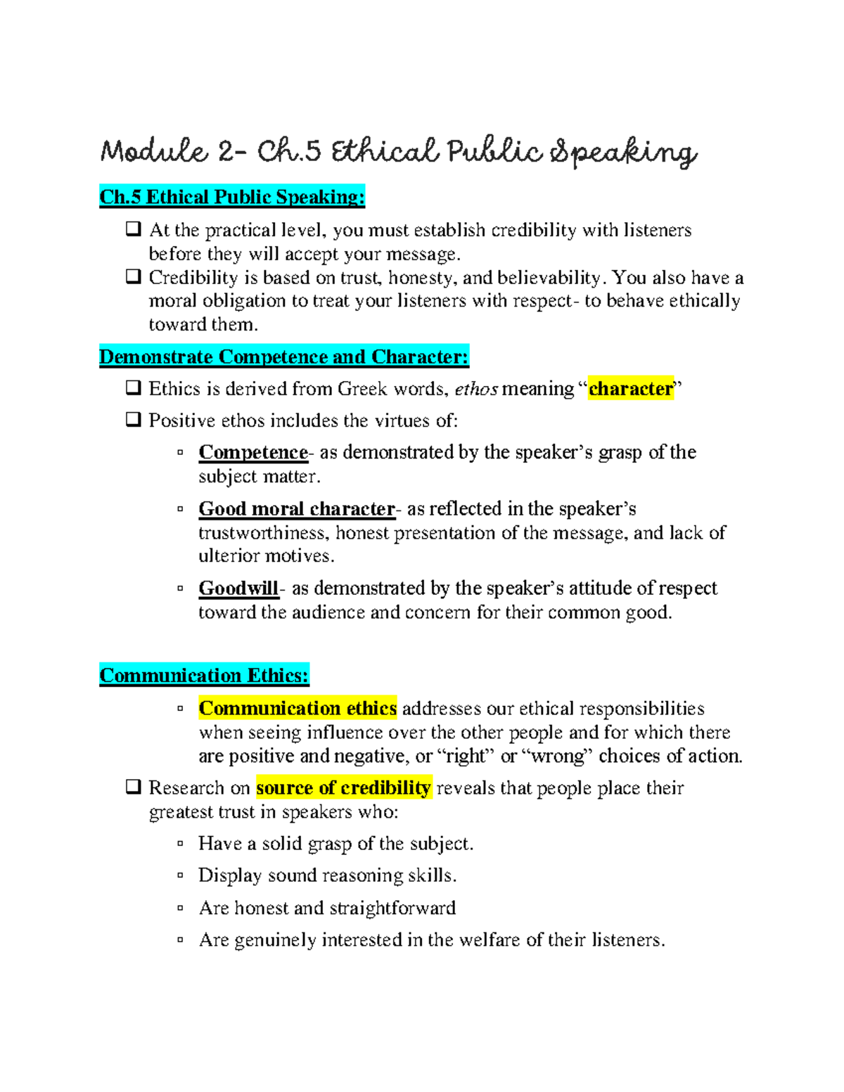 Module 2 - Ch Ethical Public Speaking Notes - Studocu