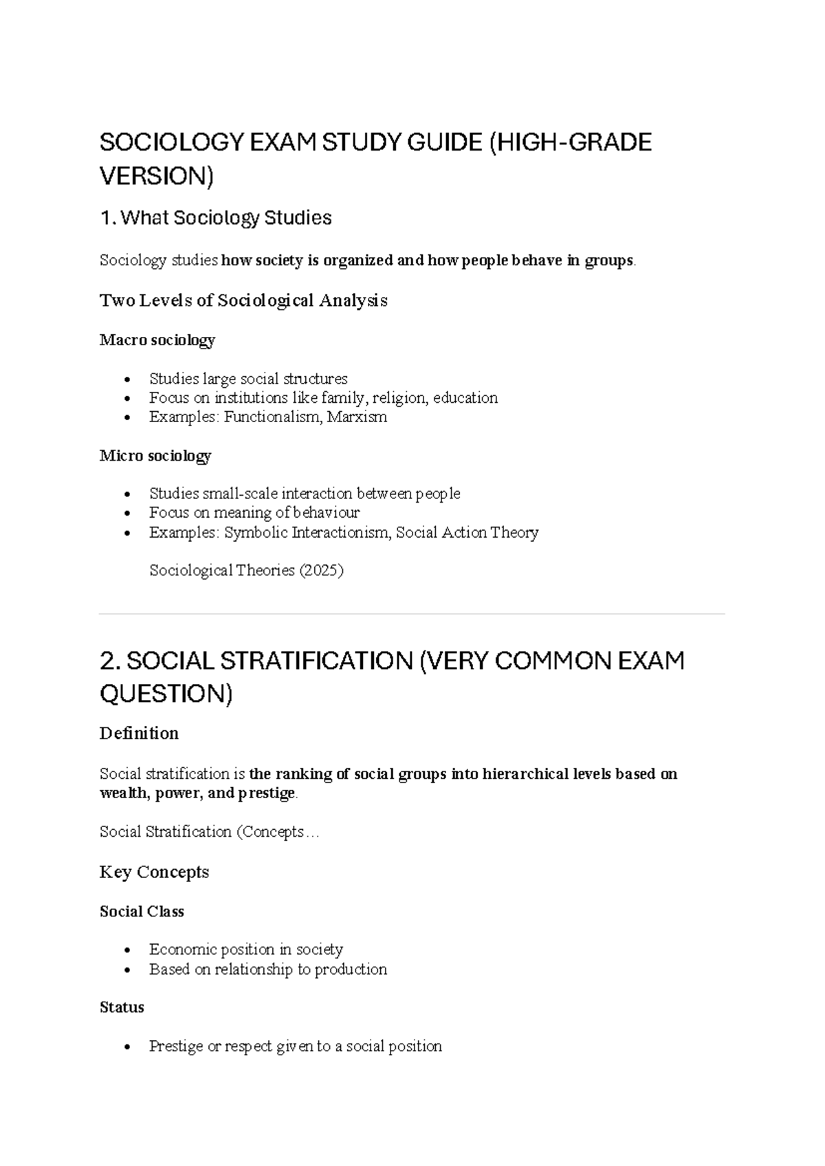 Sociology Exam Study Guide (SOC 101) - Mid Semester Notes - Studocu