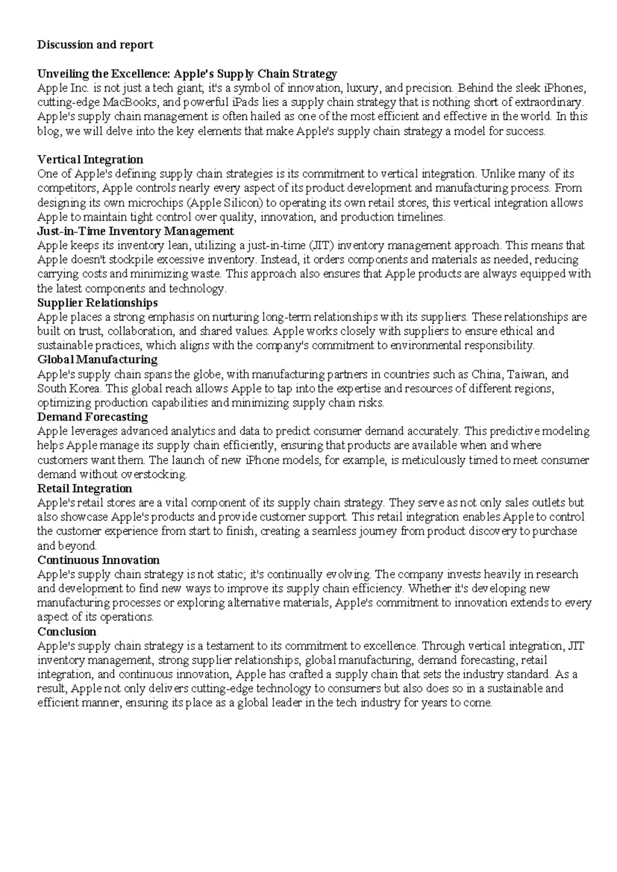 Case Study: Apple's Supply Chain Strategy Unveiled - Studocu