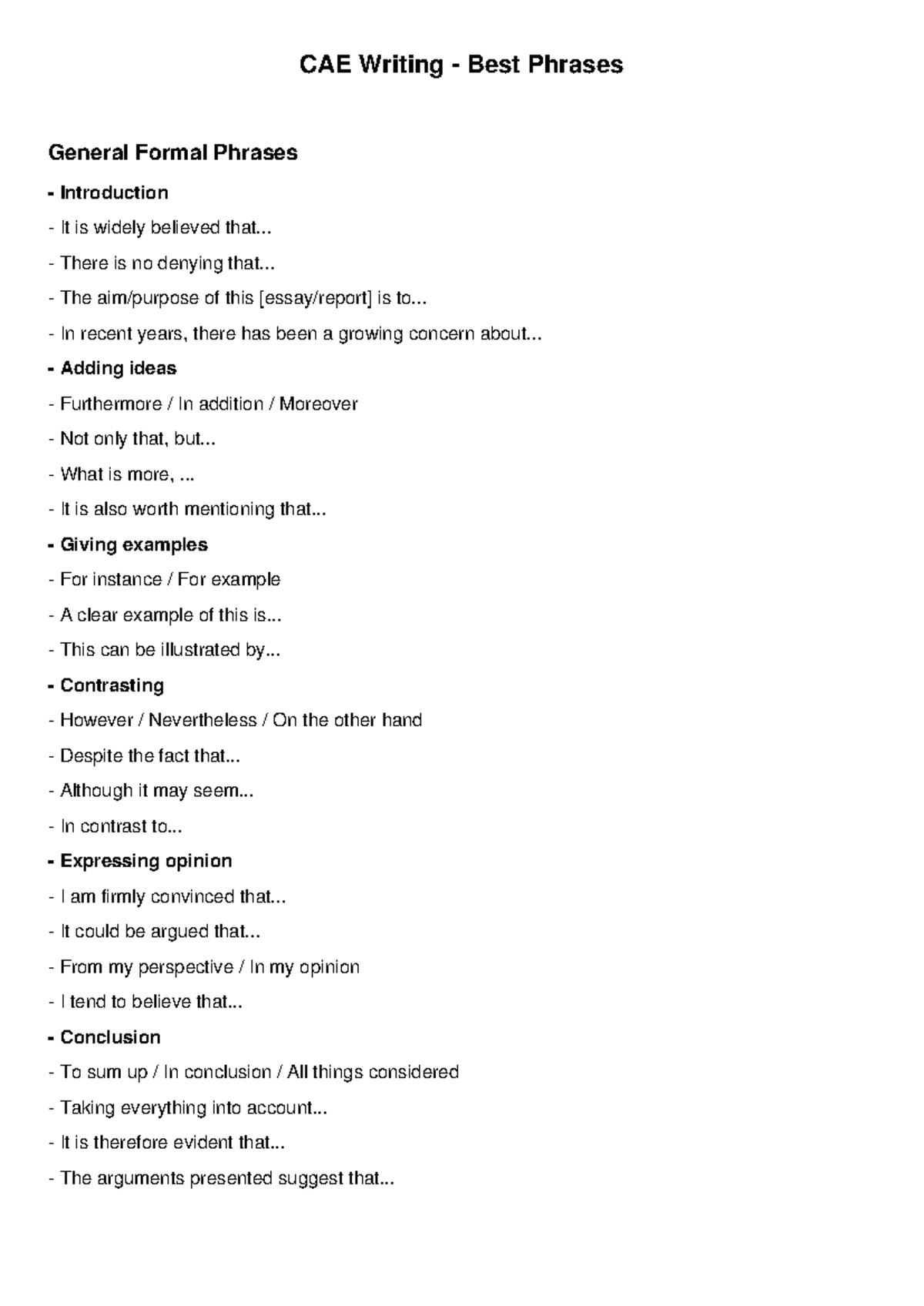 CAE Writing Best Phrases: Essential Formal Expressions for Success ...