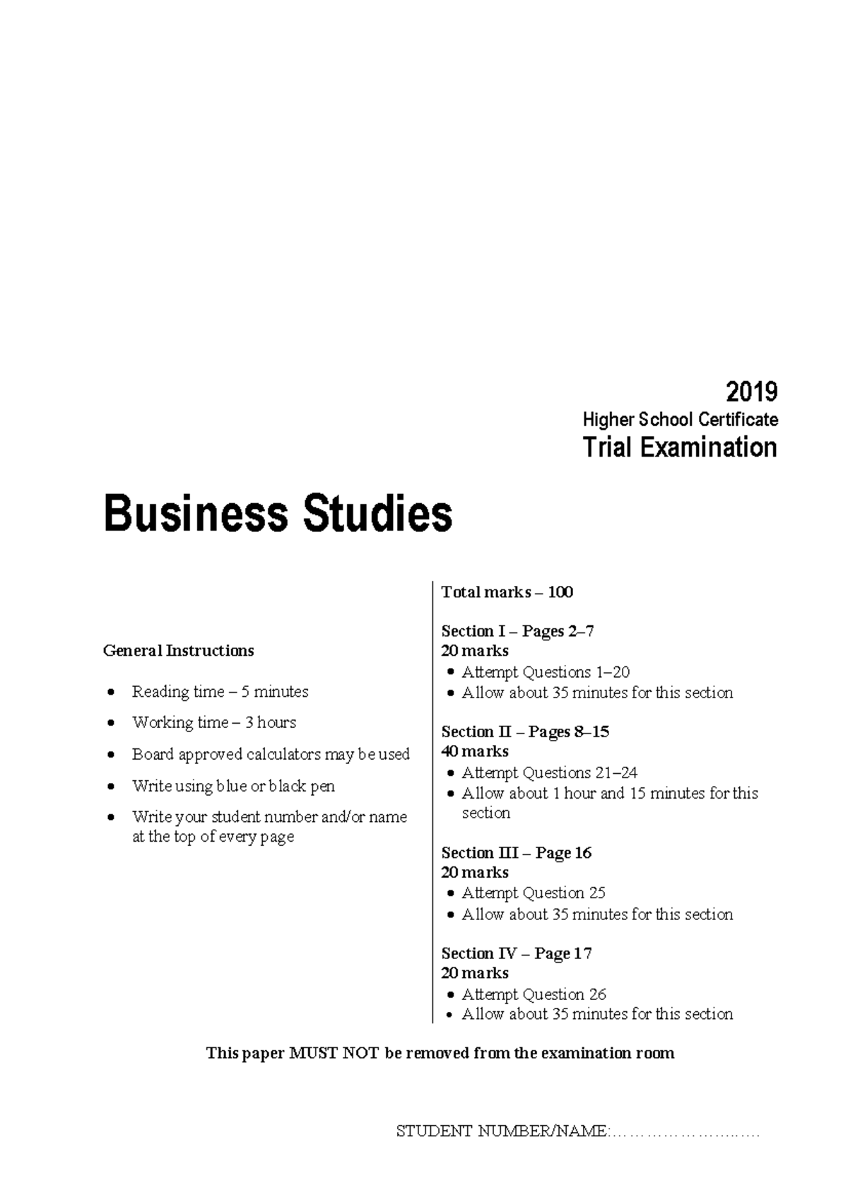 2019 HSC Trial Exam Business Studies - Total Marks 100 - Studocu