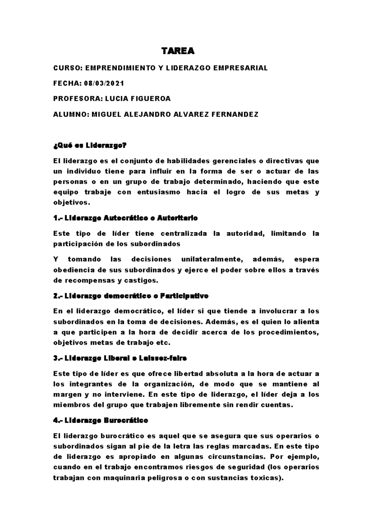 TAREA CURSO: EMPRENDIMIENTO Y LIDERAZGO EMPRESARIAL - TIPOS DE ...