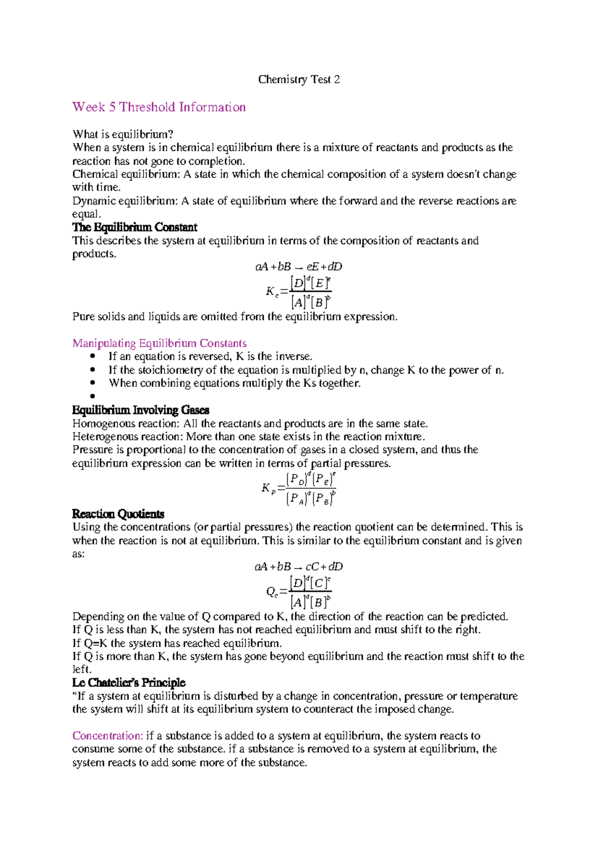 Chemistry Test 2 - Comprehensive Study Notes for Exam - Studocu