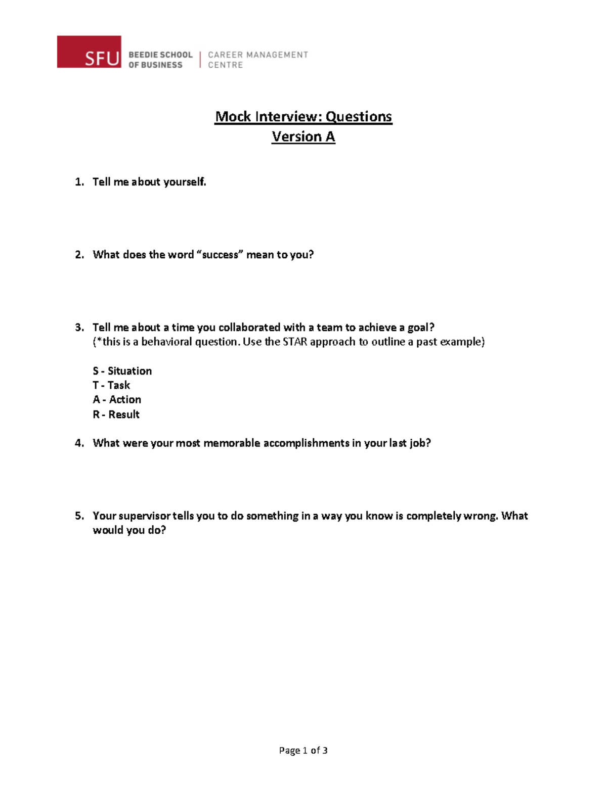 BCP Interviews Mock Interview Questions Activity (A, B, C) - Page 1 of ...