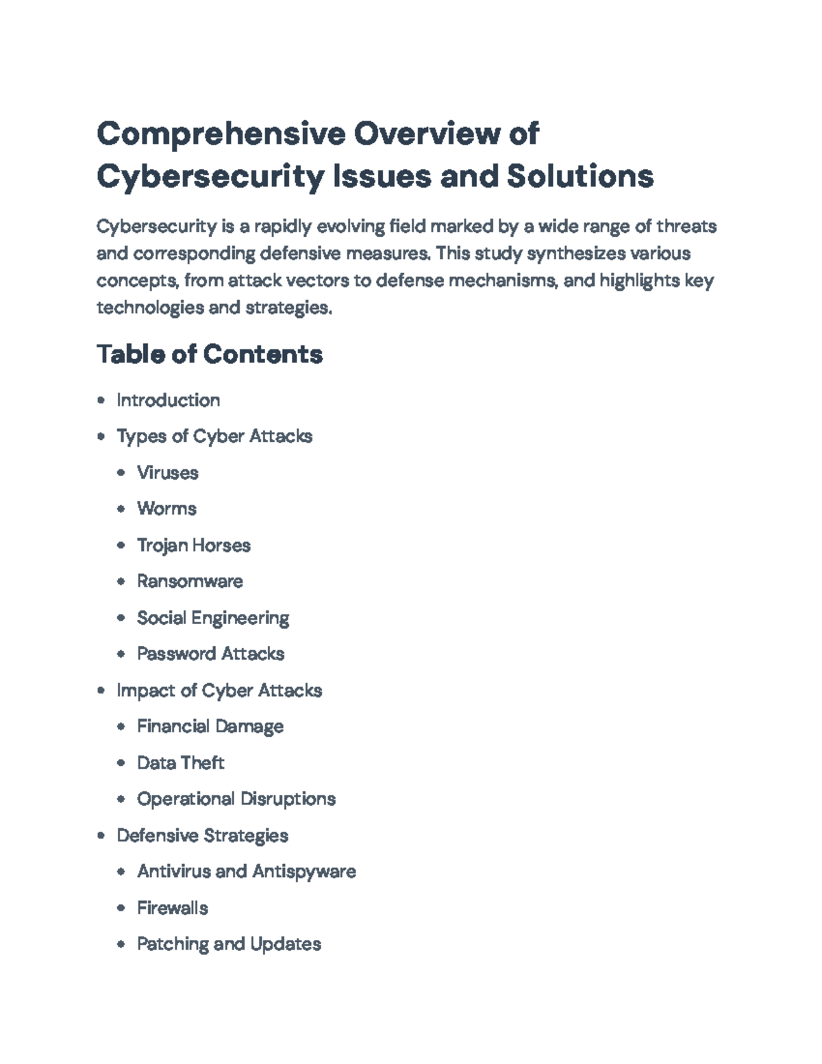 Comprehensive Overview of Cybersecurity Threats & Defenses ...