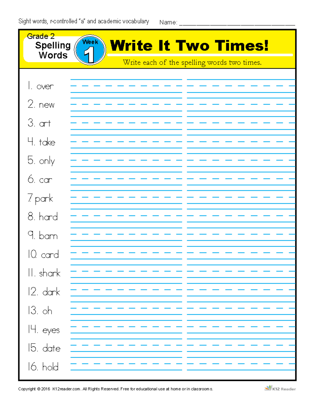 2nd Grade Spelling Words - Week 1 Activities and Practice - Studocu