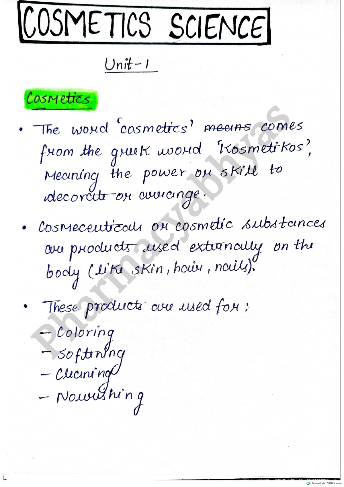 Unit 1: Cosmetic Science Overview - 8th Semester Insights - Studocu