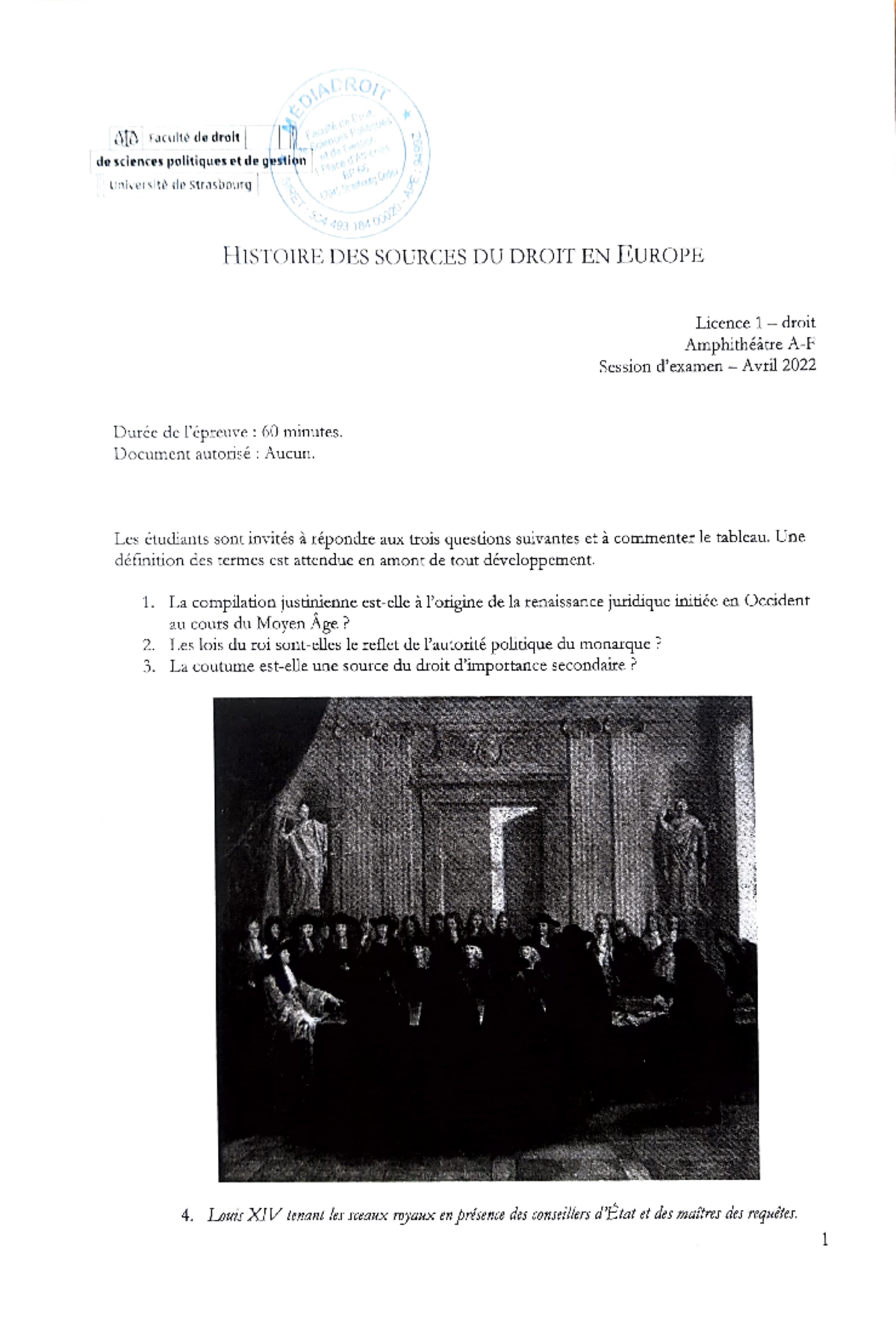 HDSR-S2H1-Examen Final Histoire des Sources du Droit - Avril 2022 - Studocu
