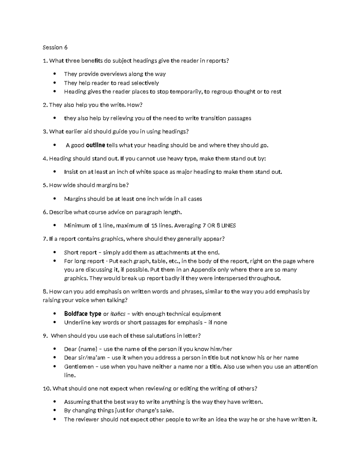 BUS 101 - Session 6 - Business Writing Skills Lecture Notes - Studocu