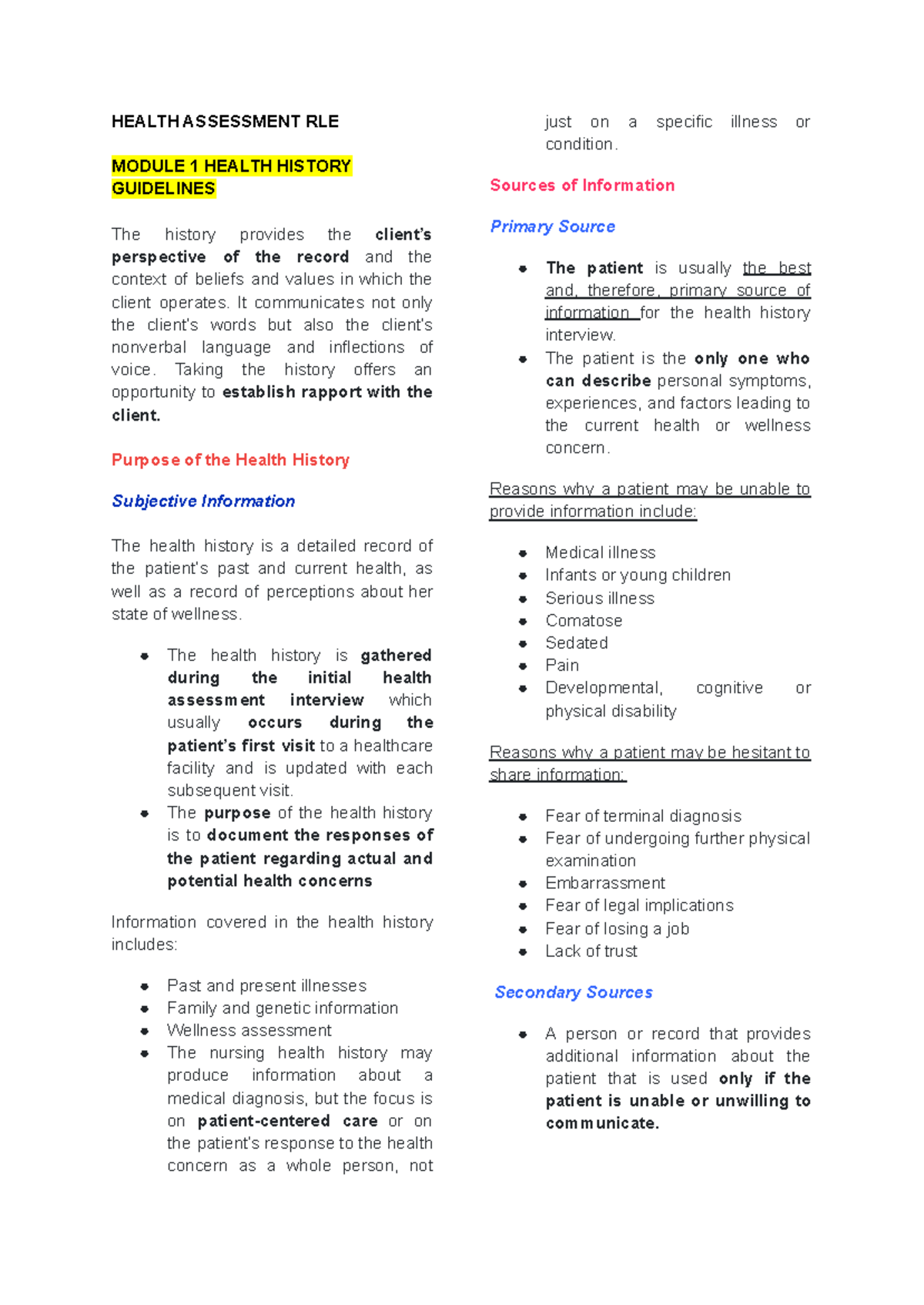 671751907 Health Assessment RLE Midterm Reviewer Notes - Studocu
