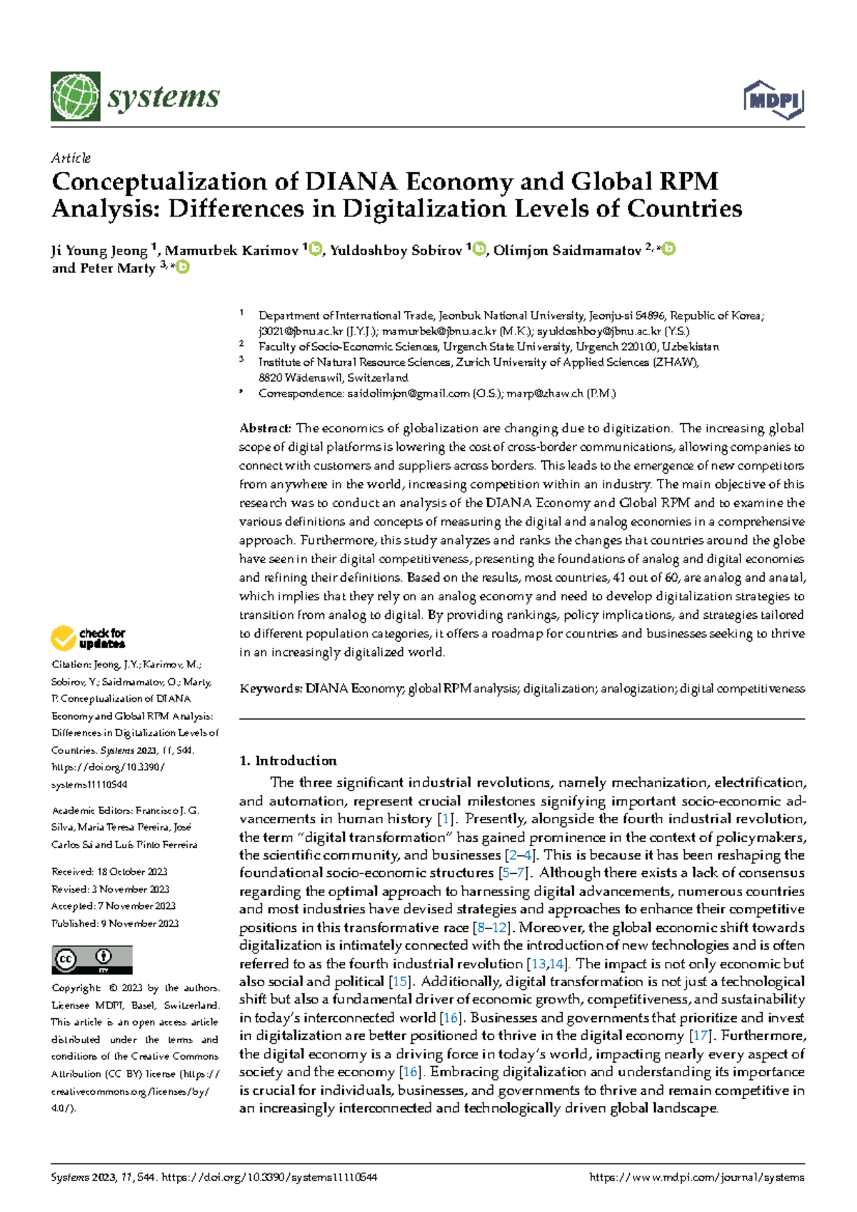 Conceptualization of DIANA Economy & Global RPM Analysis ...