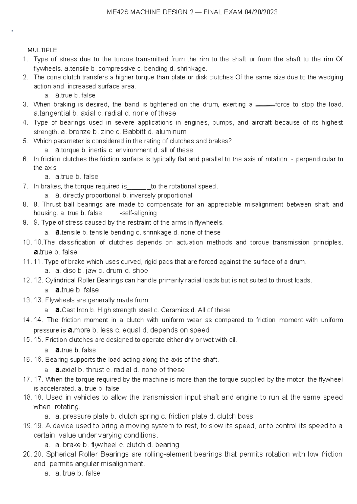 MD42S MACHINE DESIGN 2 FINAL EXAM REVIEW NOTES - Studocu