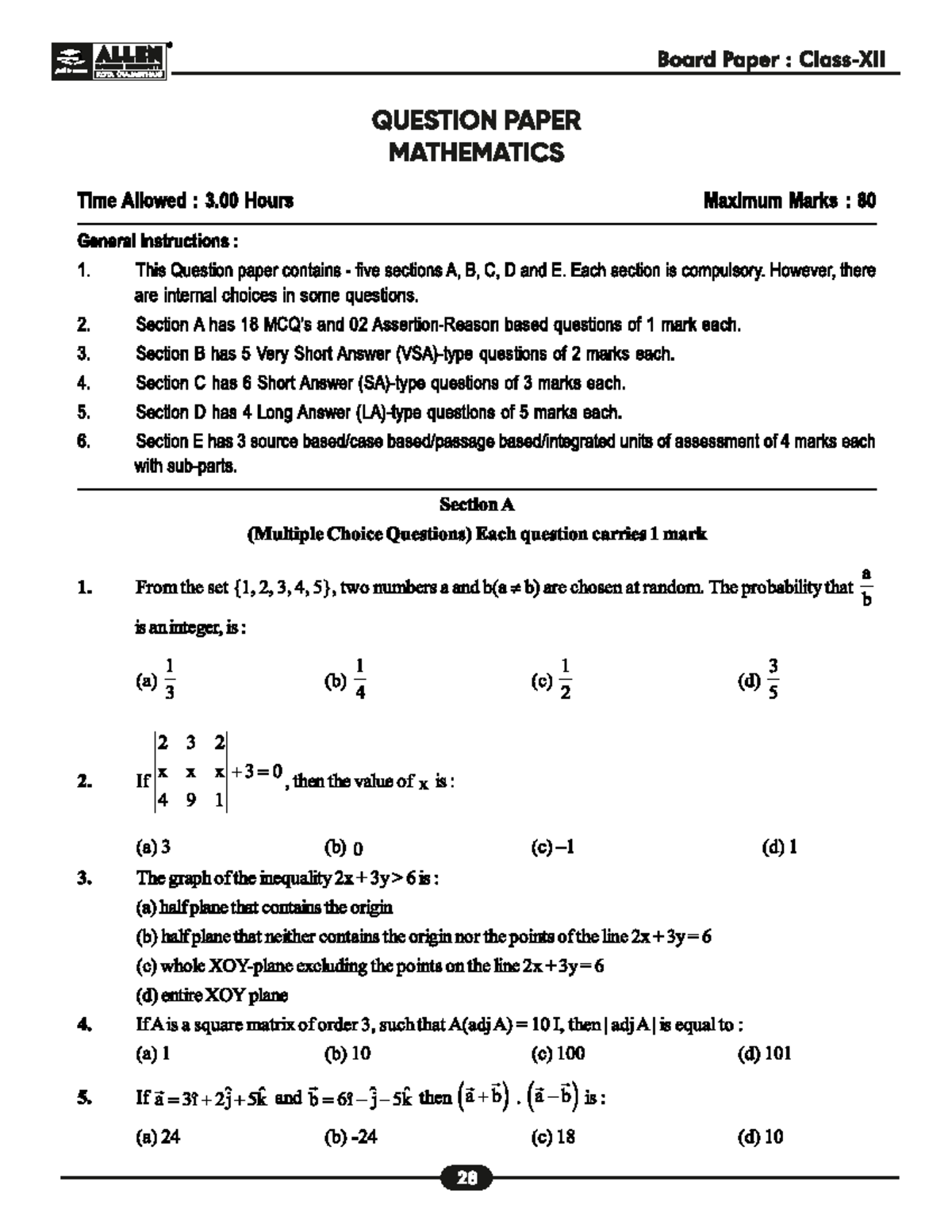 Class 12-Maths-Paper - maths paper - R ALLEN CAREER INSTITUTE Board ...