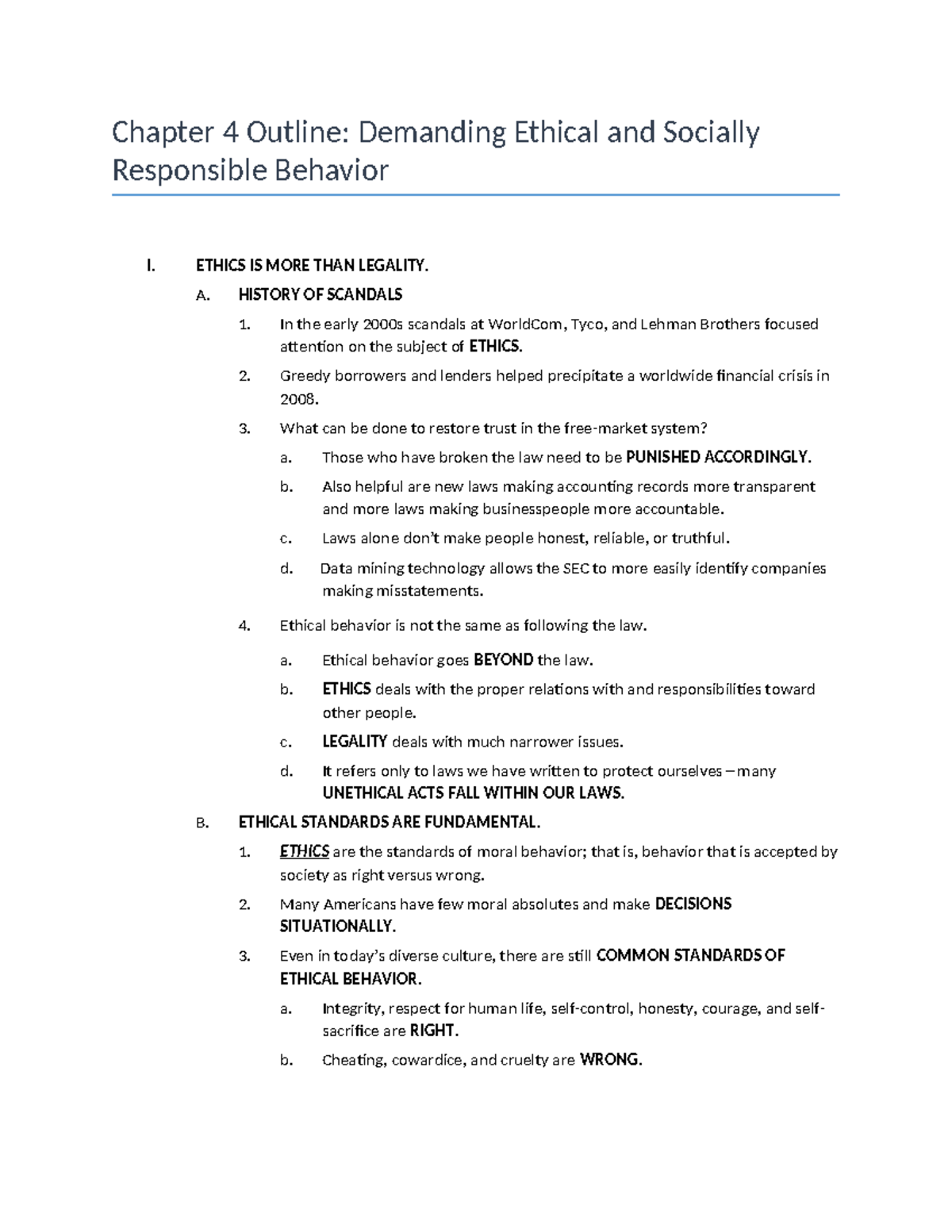 Chapter 4 Outline: Ethics and Social Responsibility in Business ...