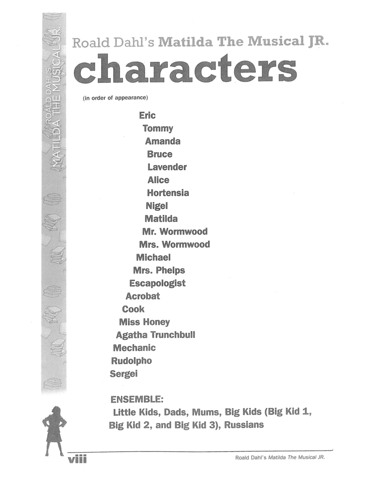 Matilda Jr Script - Roald Matilda The Musical JR. characters (in order ...