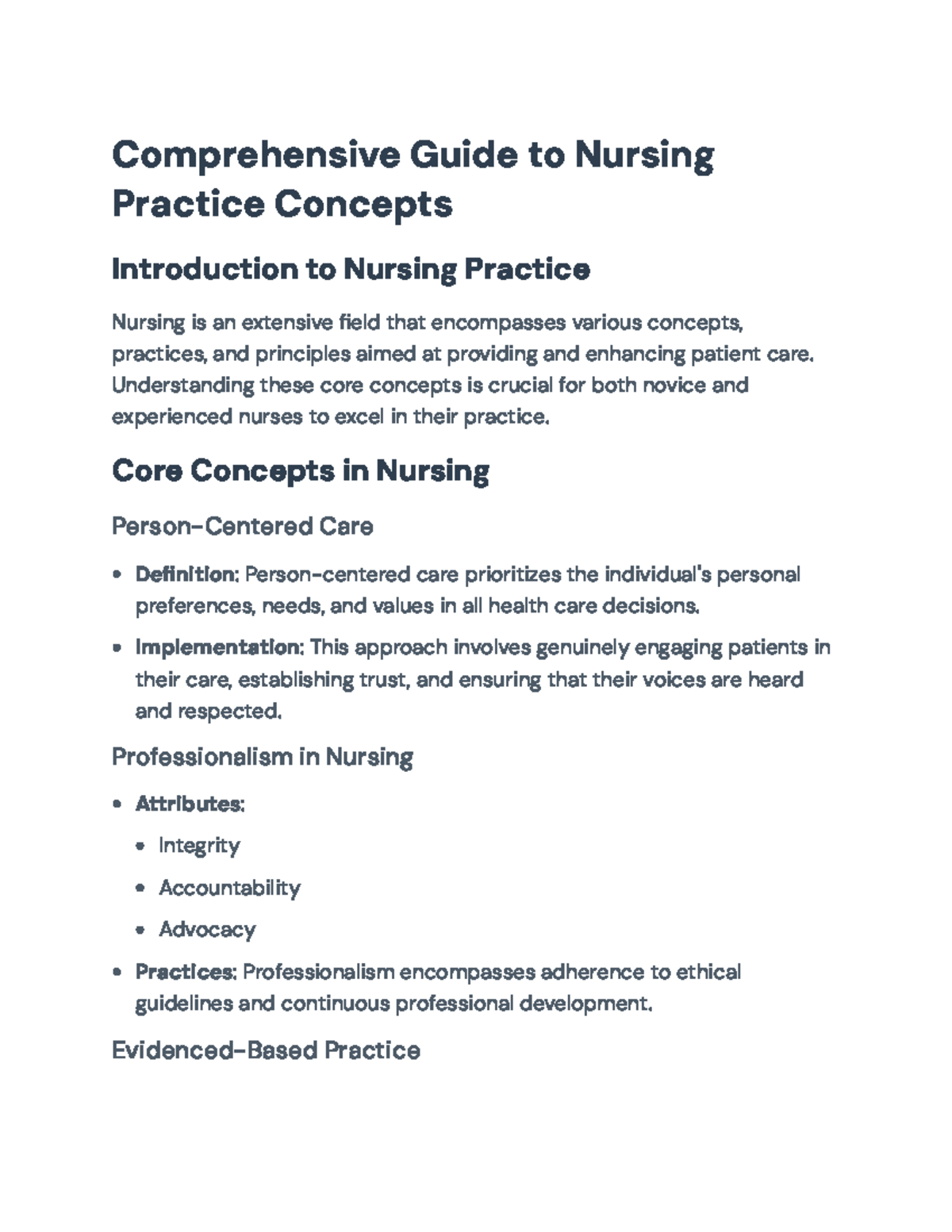 Nursing Practice Guide: Core Concepts & Strategies Overview - Studocu